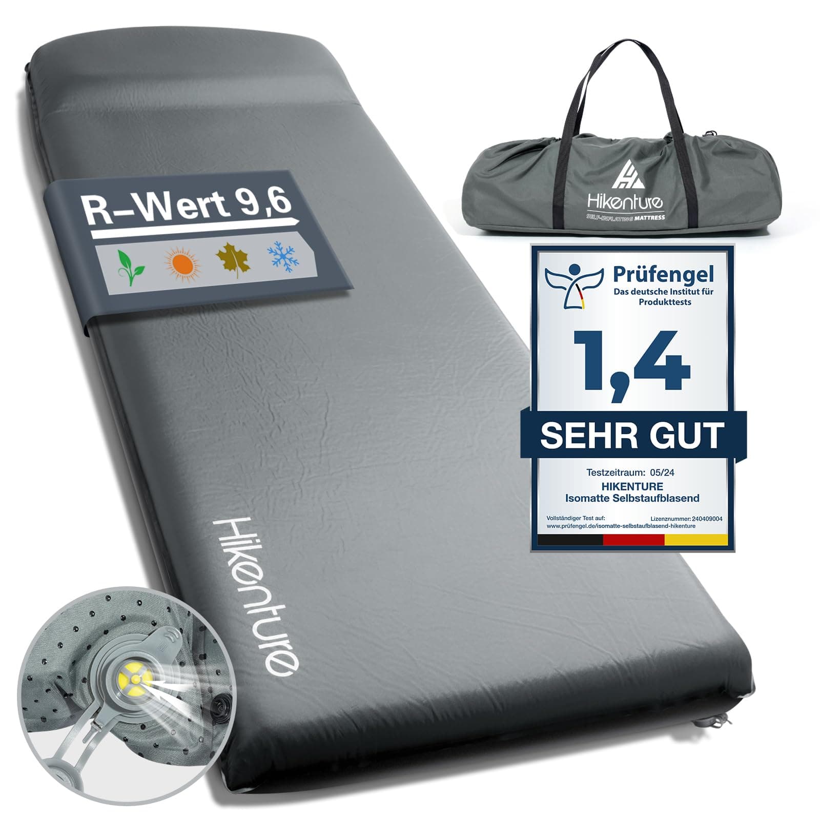 HIKENTURE Isomatte Selbstaufblasend 8CM Dicke Camping Matratze aus Schaumstoff 🏕️