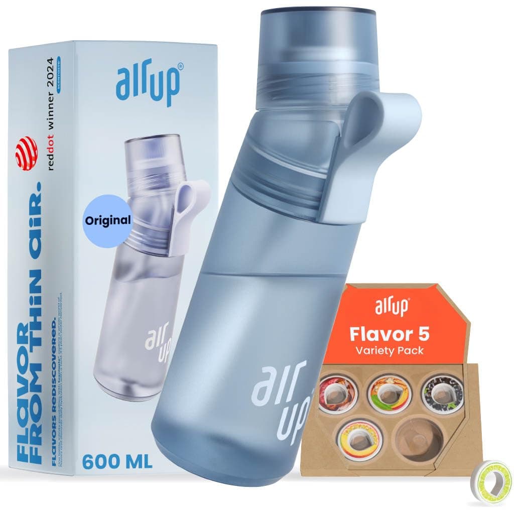 đ air upÂź Trinkflasche (600 ml) + 5 Duft-Pods & Strohhalm | Wasserflasche Blau mit Geschmack