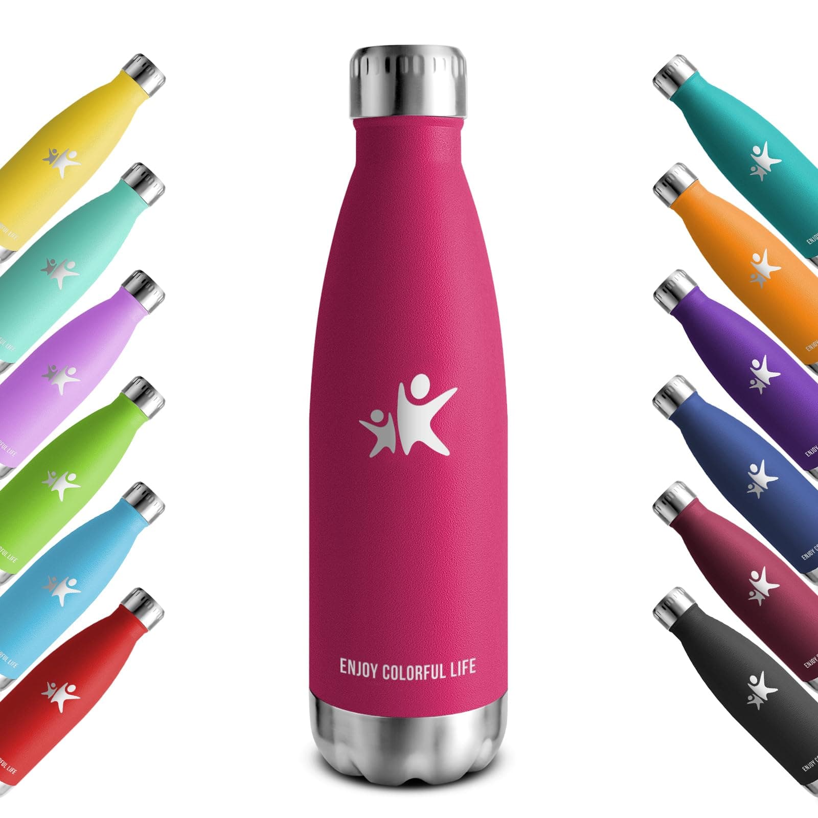 KollyKolla Thermosflasche | Trinkflasche Edelstahl 500ml/750ml/1L | BPA-Frei | Auslaufsicher | 100% Doppelwand-Isolierungstechnologie | Rose Rot