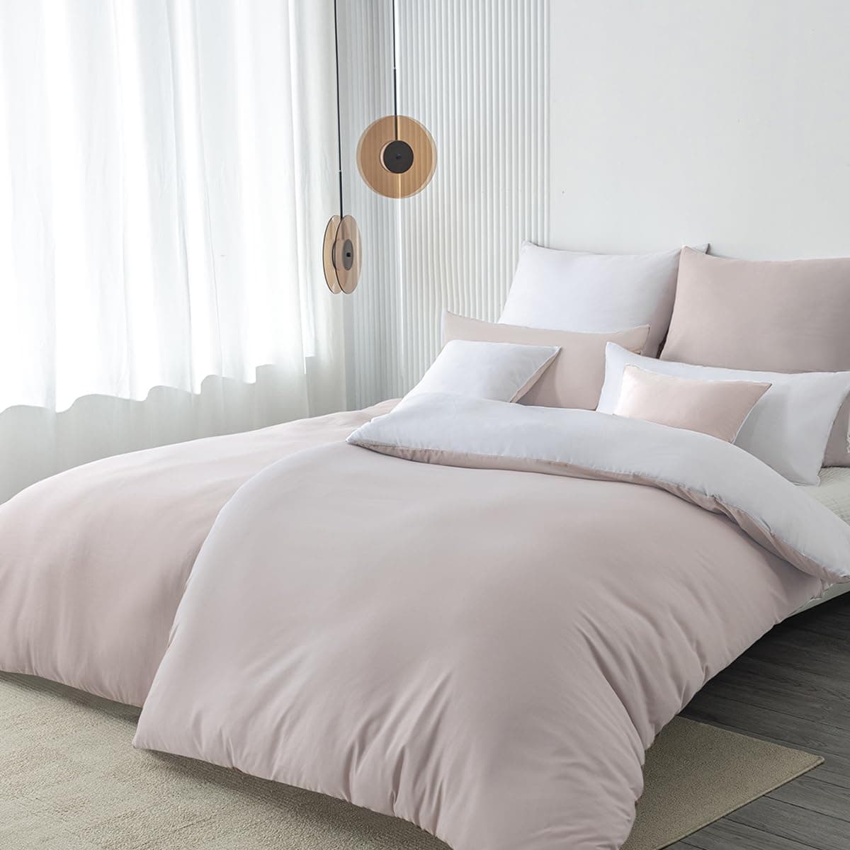 Nesture Bettwäsche 135x200 4teilig Beige/Weiß Microfaser Wendebettwäsche 4tlg