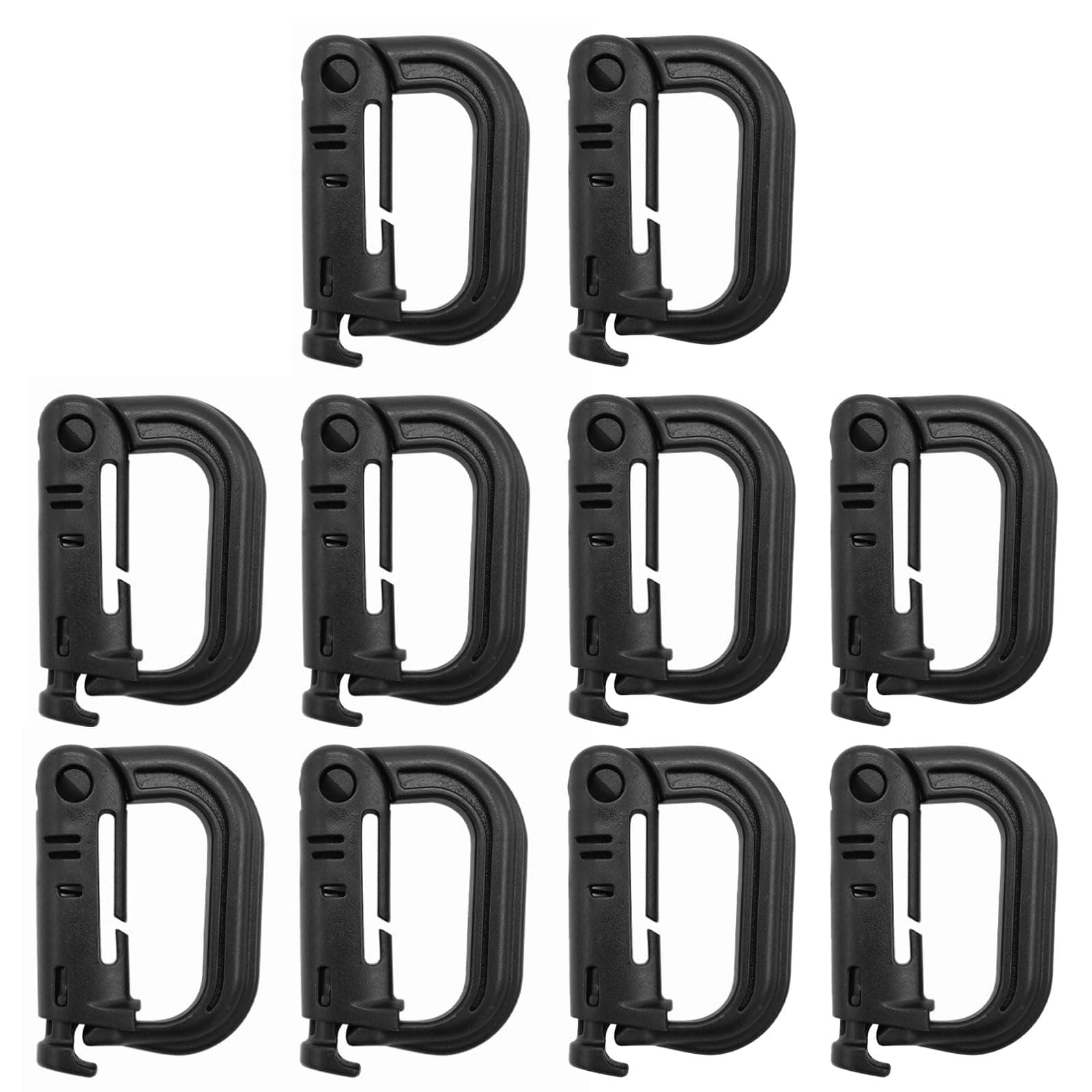 🪝 Jisrcha Pack of 10 Karabinerhaken, Molle Accessories D-Shape Karabiner Kunststoff Schwarz 🏕️