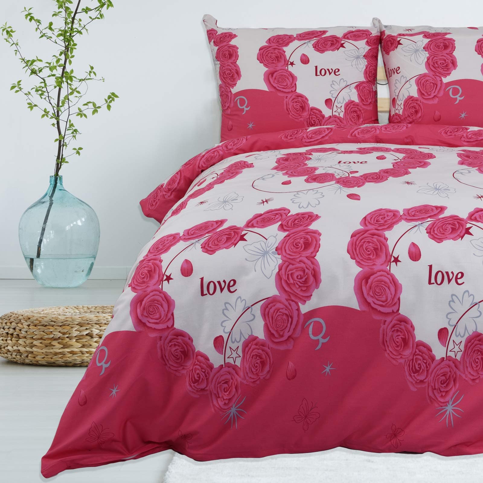 Buymax® Bettwäsche 155x220%100 Baumwolle 2-Teilig Bettbezug - Bettwäsche-Sets 155 x 220cm mit 1 mal Kissenbezug 80x80cm, ÖKO-TEX Renforcé-Bettdeckenbezug Set mit Reißverschluss 155x220 + 80x80cm Elay_pink