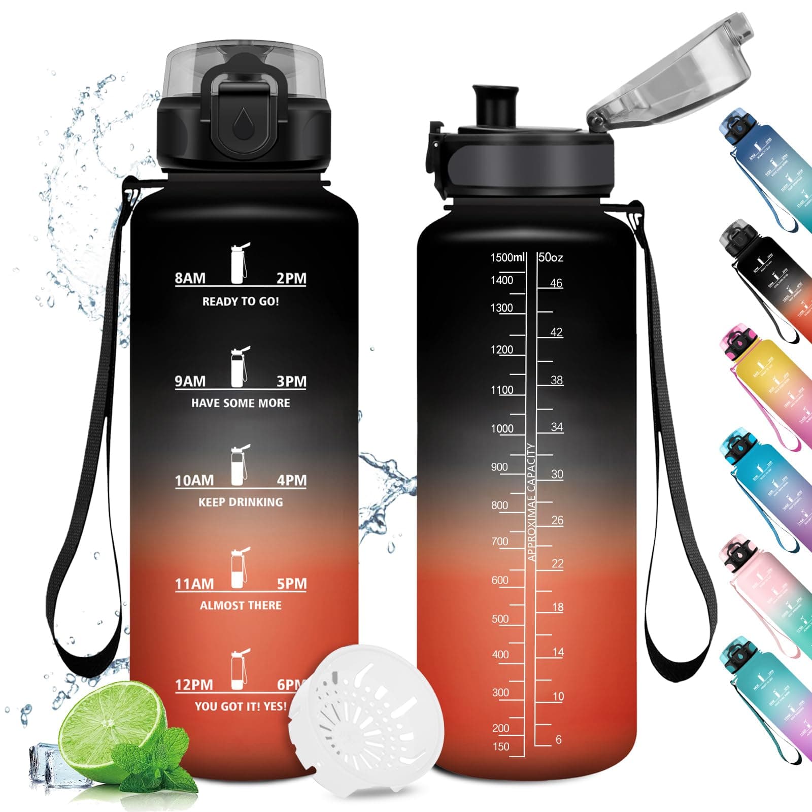 Trinkflasche Sport 1.5L mit Zeitmarkierung 🏋️‍♂️🚴‍♀️