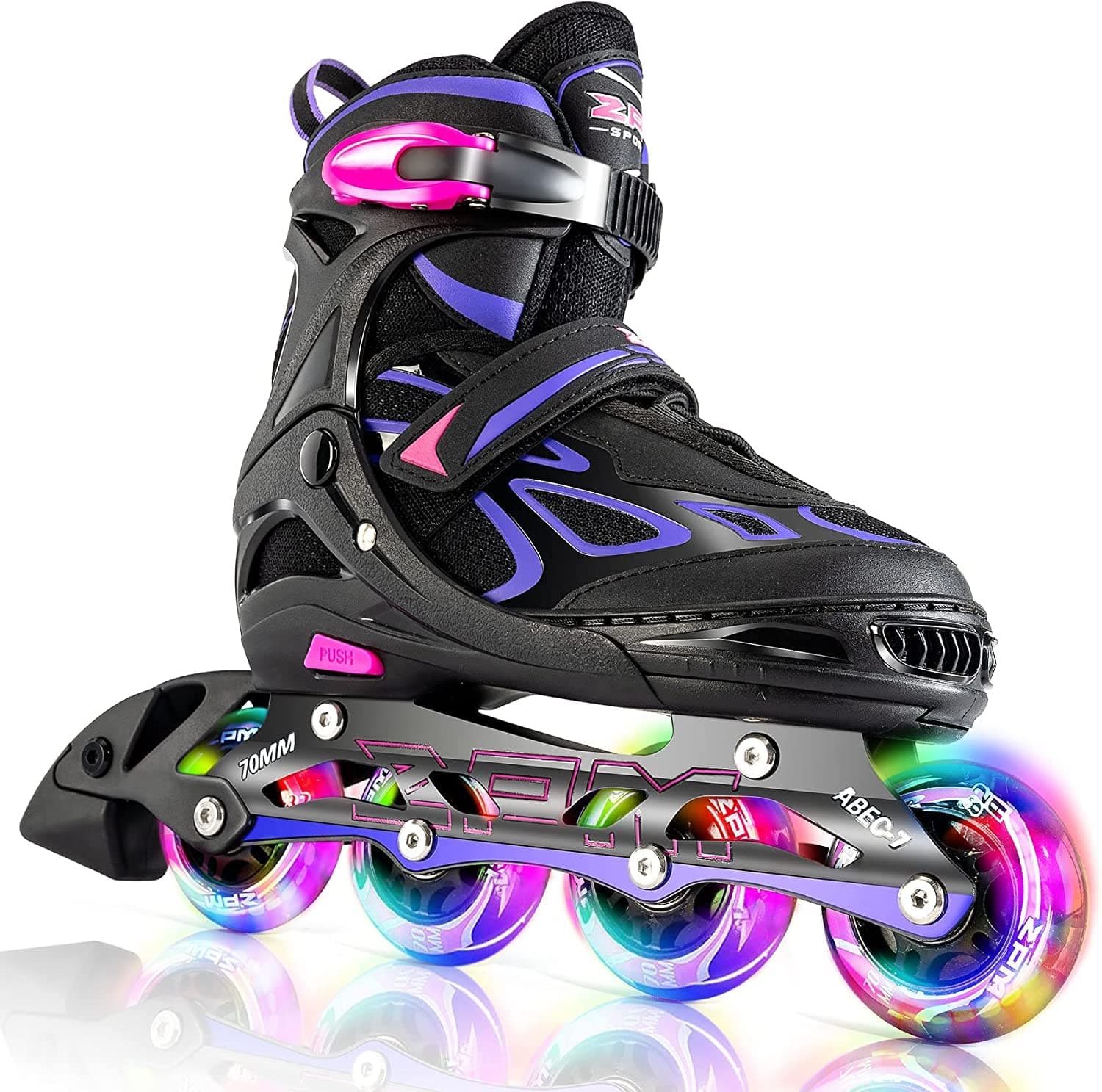 🌟 2PM SPORTS Verstellbar Inliner für Kinder, Leucht Inline Skates Rollschuhe A Violet Small(EU 30-33) 🌟
