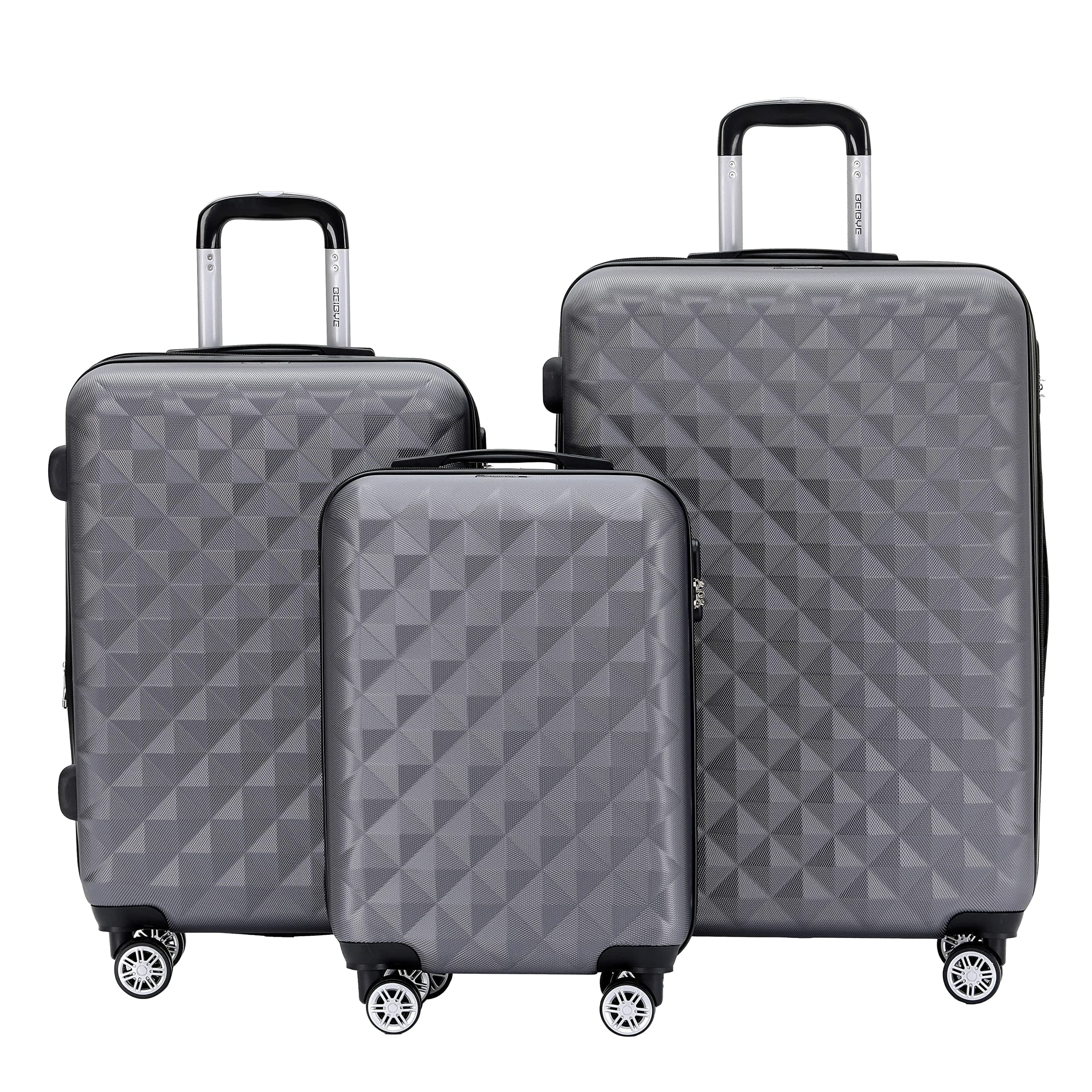 🧳 BEIBYE Zwillingsrollen 2066 Hartschale Trolley Koffer Reisekoffer Gepäck M-L-XL-Set (Business Grey, Set) Business Grey Set 🧳