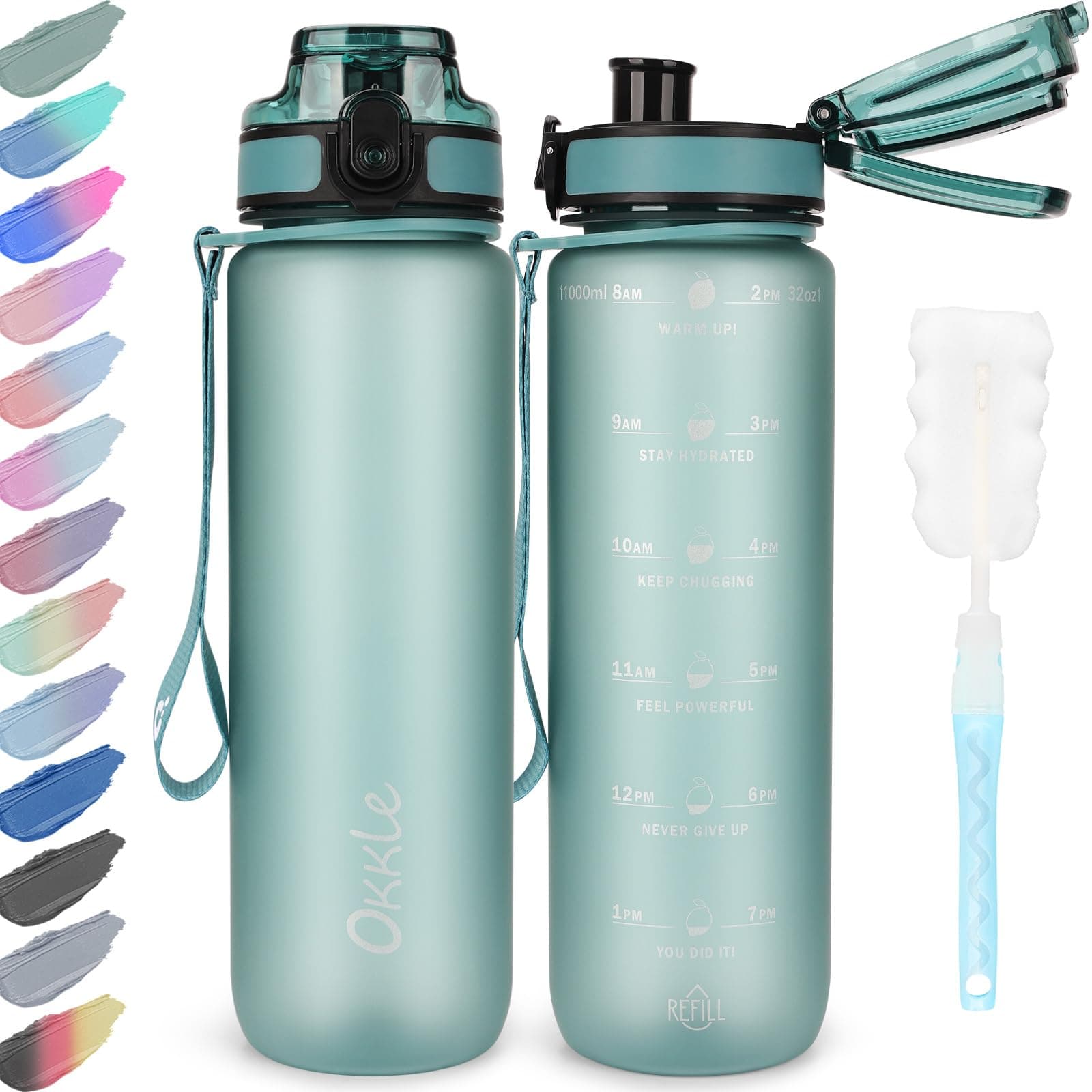OKKLE Trinkflasche 1L BPA freie Wasserflasche mit Verschlussdeckel und auslaufsicher 🌿