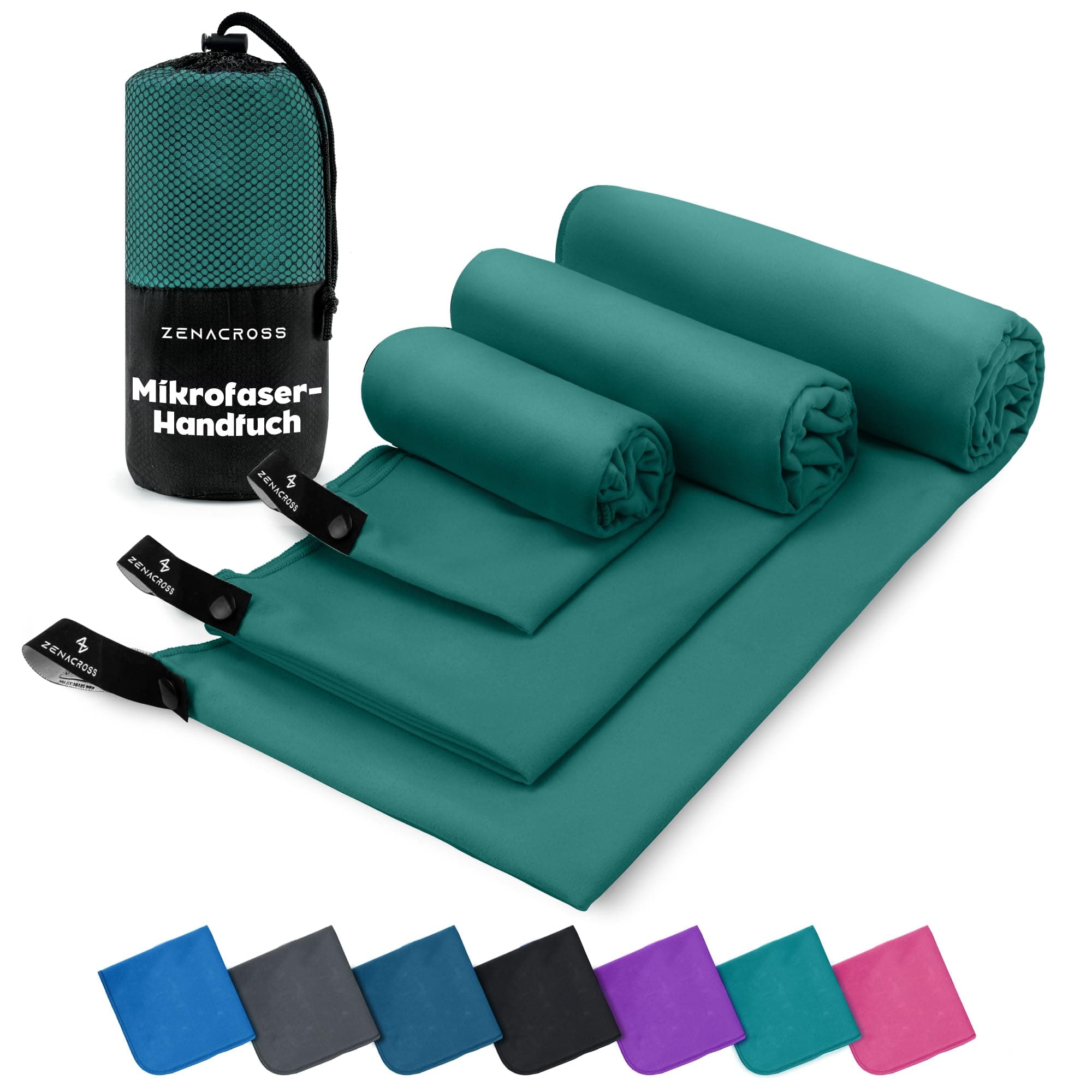 ZENACROSS Mikrofaser Handtuch 3er Set mit Transportbeutel 🌟