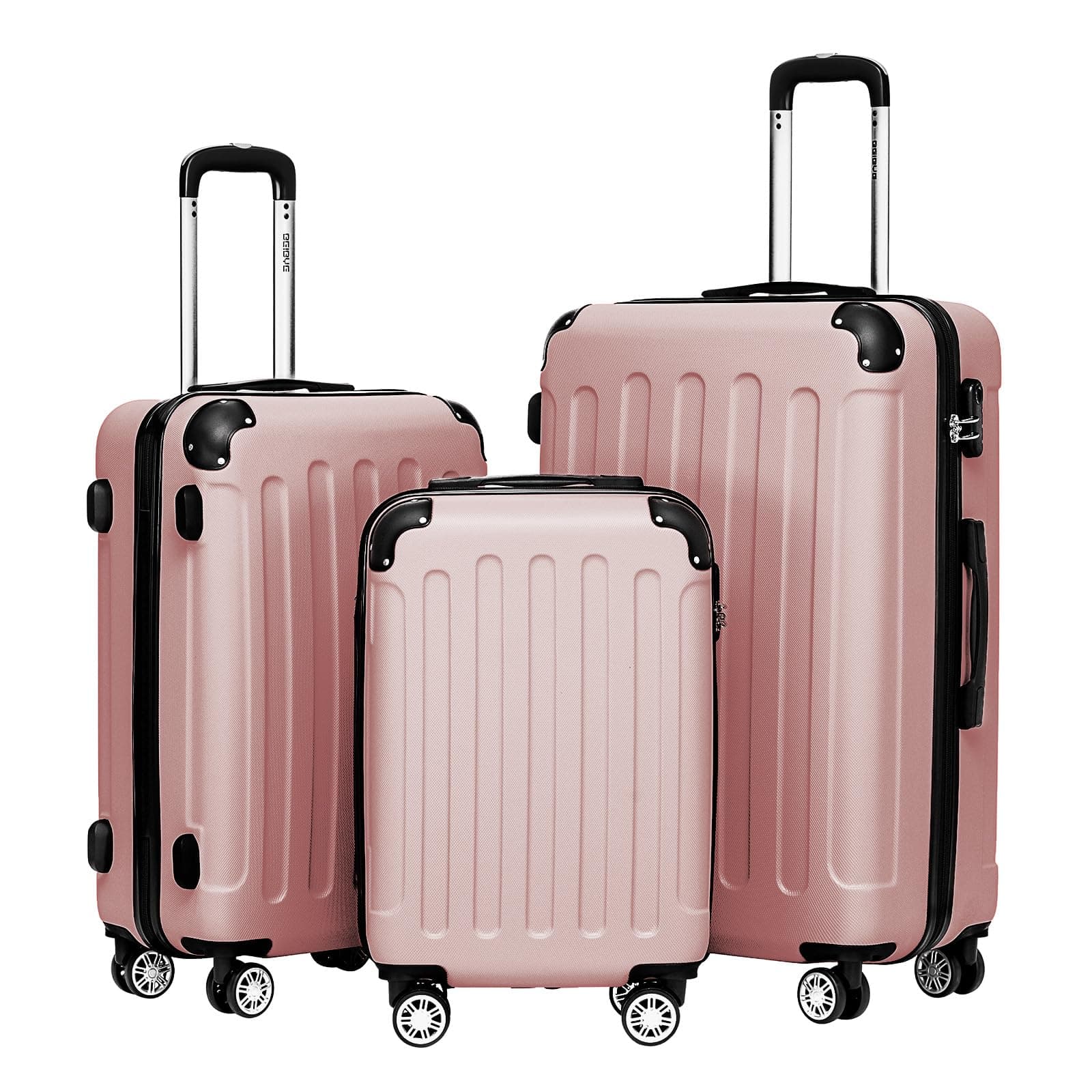 🌟 BEIBYE Hartschalen-Koffer Trolley Rollkoffer Reisekoffer Handgepäck 4 Rollen (M-L-XL-Set) (Rosa Gold, Set) 🌟
