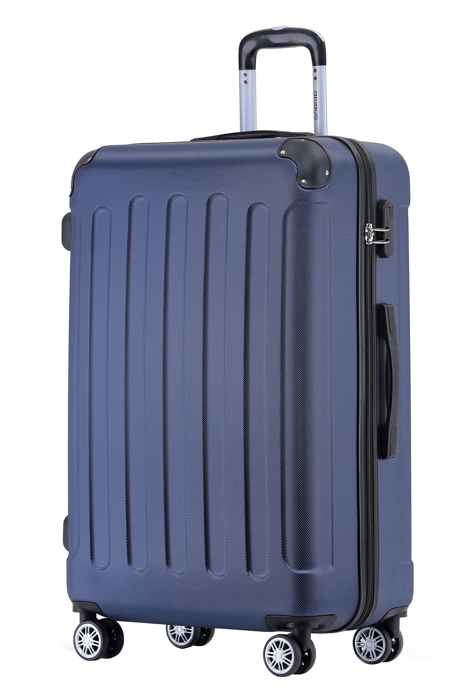 🌟 BEIBYE Hartschalen-Koffer Trolley Rollkoffer Reisekoffer Handgepäck 4 Rollen (M-L-XL-Set) (Dunkelblau, L) Dunkelblau L 🌟