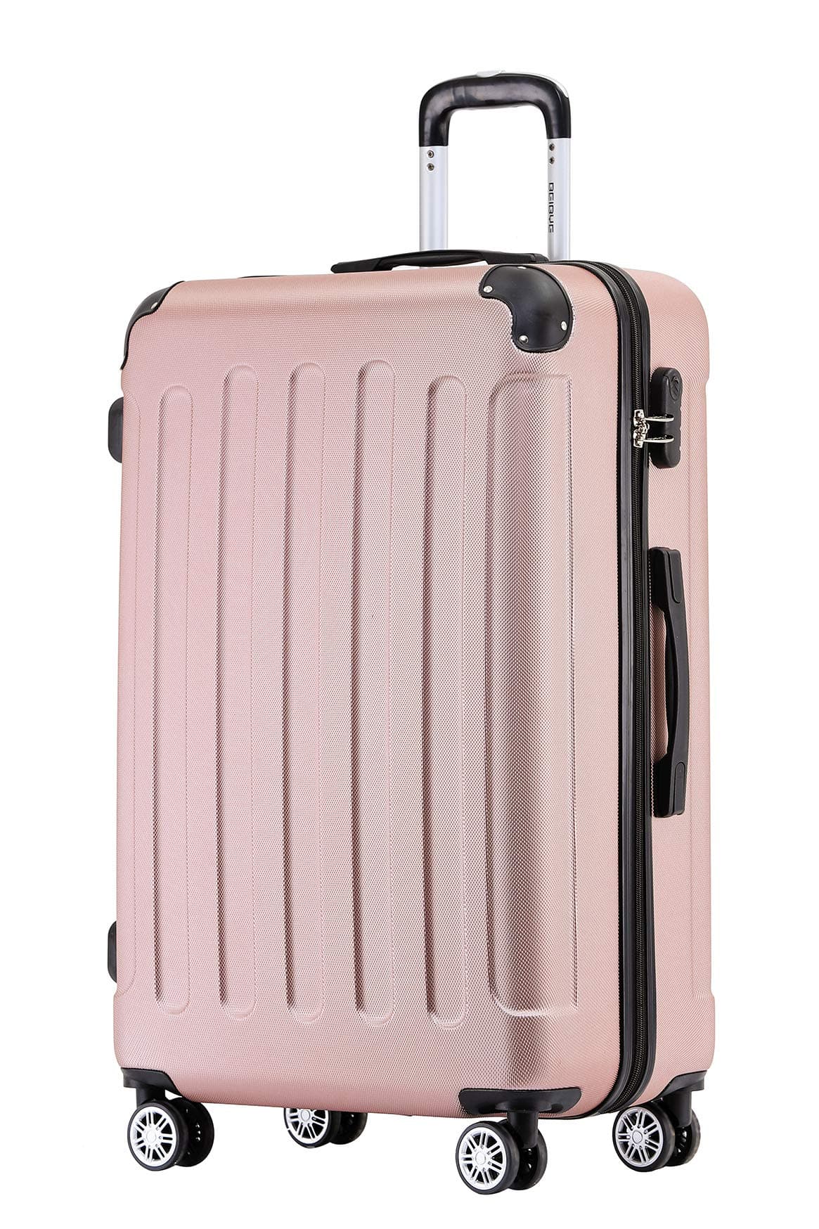 🧳 BEIBYE Hartschalen-Koffer Trolley Rollkoffer Reisekoffer Handgepäck 4 Rollen (M-L-XL-Set) (Rosa Gold, XL) Rosa Gold XL 🌟