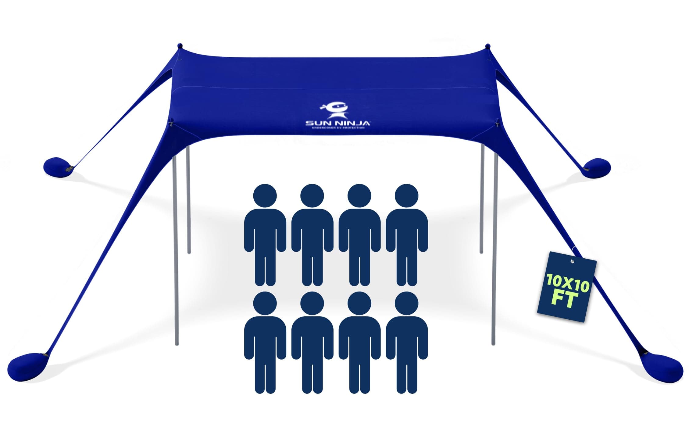 🏖️🌞 SUN NINJA Strandzelt mit UPF50+ - Sonnenschutz Strand Sonnensegel mit Sandschaufel & Erdnägeln - Strandmuschel Baby UV Schutz 50 - Beach Tent 8 Person - Royal Blue