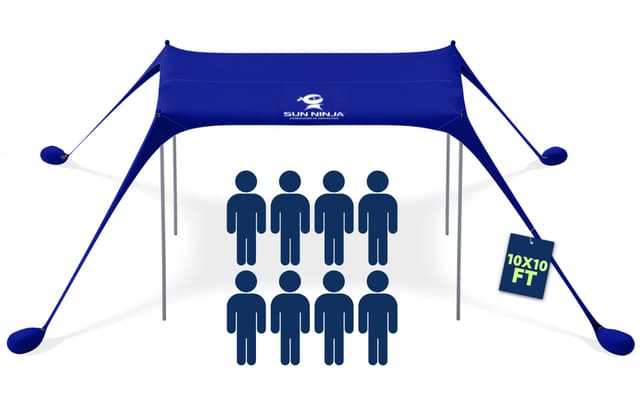 🏖️🌞 SUN NINJA Strandzelt mit UPF50+ - Sonnenschutz Strand Sonnensegel mit Sandschaufel & Erdnägeln - Strandmuschel Baby UV Schutz 50 - Beach Tent 8 Person - Royal Blue