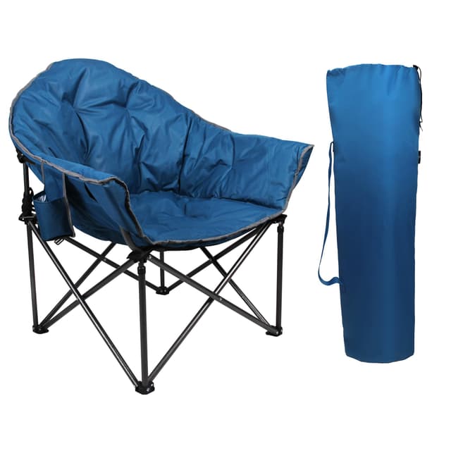 🏕️ LET'S CAMP Übergroßer Campingstuhl Moonchair Faltbar Untertasse Klappstuhl Angelstuhl Campingsessel aus Oxford Gewebe mit Kühltasche für Outdoor Indoor Dunkelblau