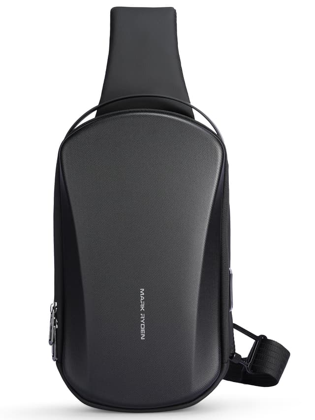 MARK RYDEN Hartschale Sling Bag Herren - Schwarze Umhängetasche mit USB-Ladeanschluss 🎒
