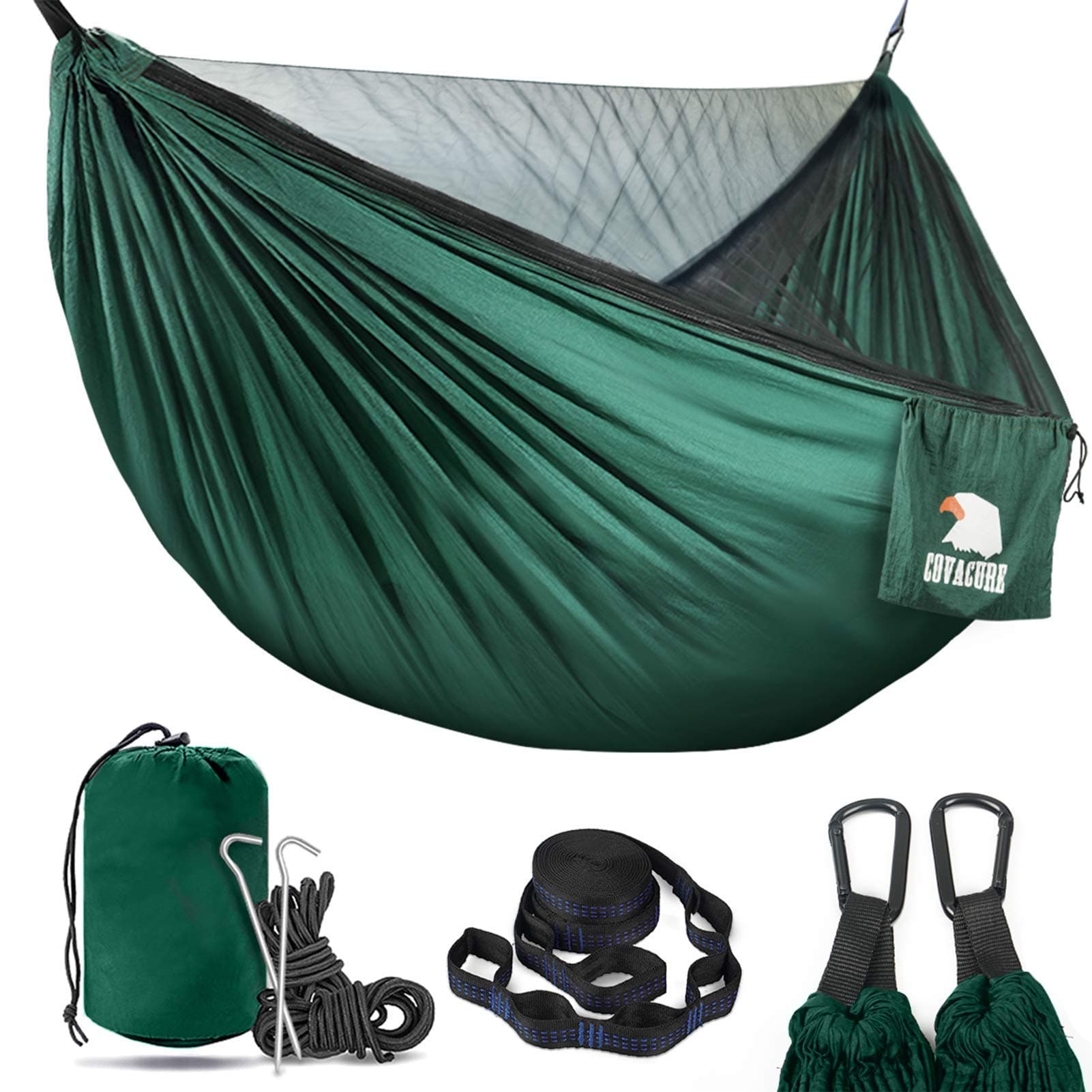 COVACURE Hängematte Outdoor Hängematte mit Moskitonetz - 350kg Belastbarkeit für 2 Personen 290 x 140 cm Ultraleicht Hammock Reise Gadgets für Camping Garten Survival Wander (Grün) 🏕️