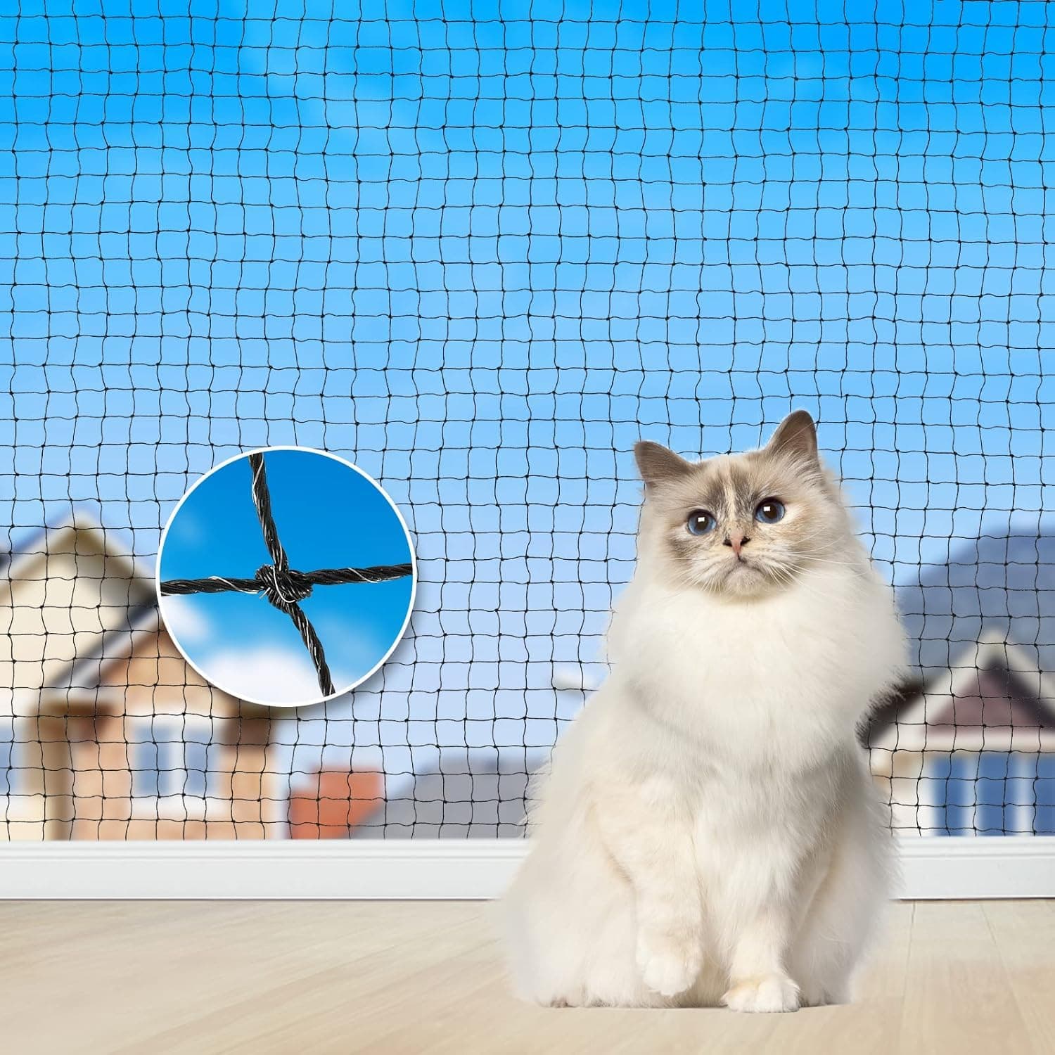 Aystkniet Katzennetz für Balkon, 6x3 M Drahtverstärkt mit Befestigungsseil | Nägel | Kabelbinder | UV-beständig
