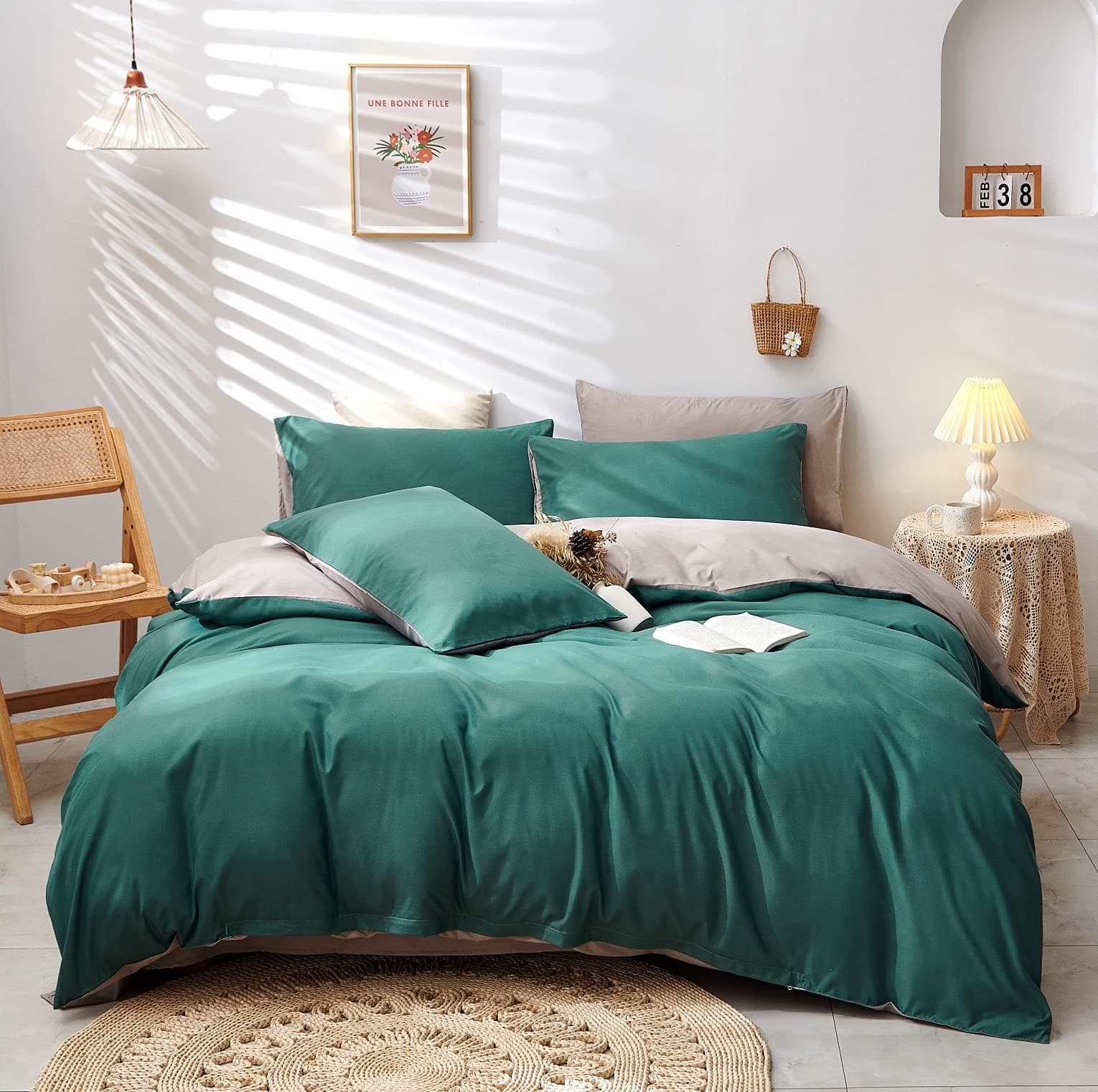 🌿🌟 Super Angebot! Dunkelgrüne Damier Bettwäsche 220×240cm Set 🌟🛏️