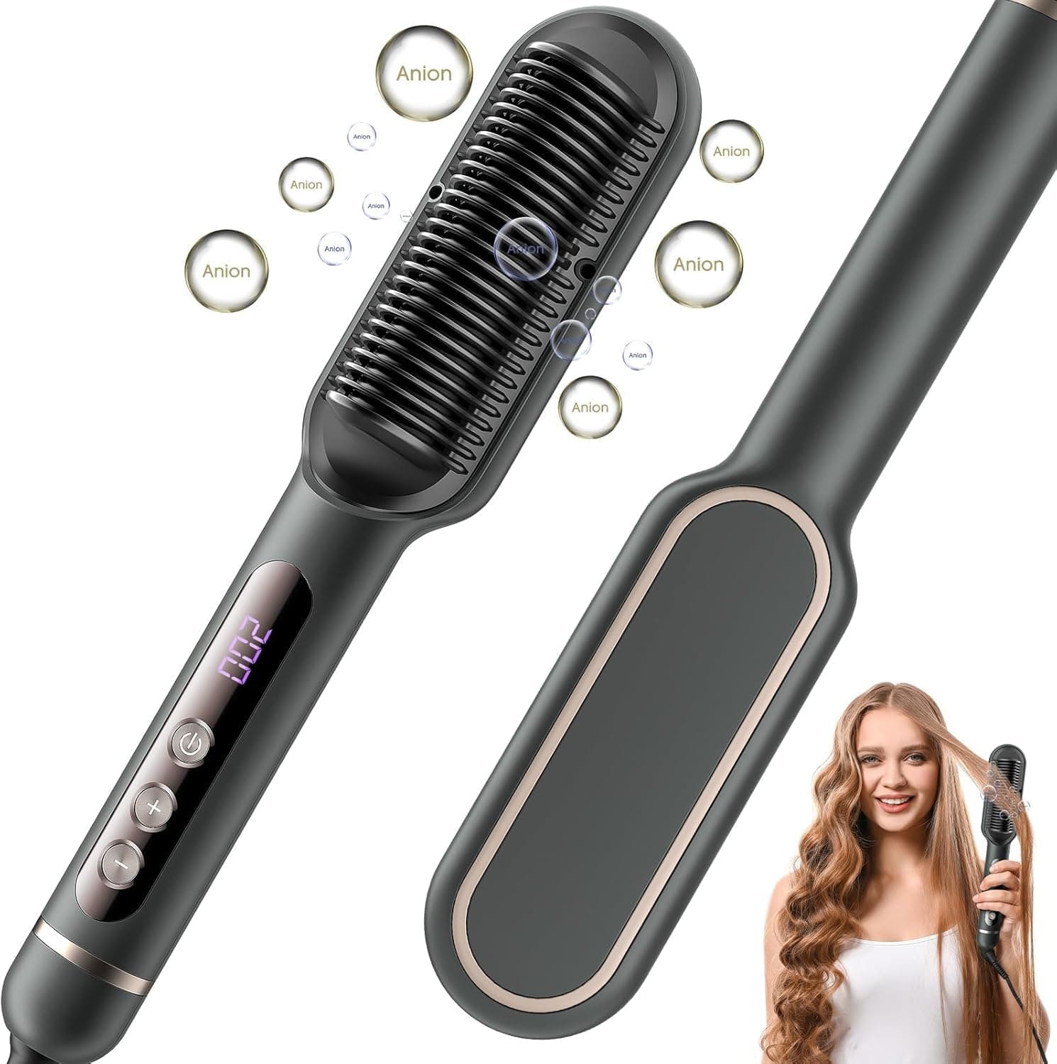 Professionelle Haarglätter Bürste mit Ionen-Technologie und Keratin-Keramikbeschichtung