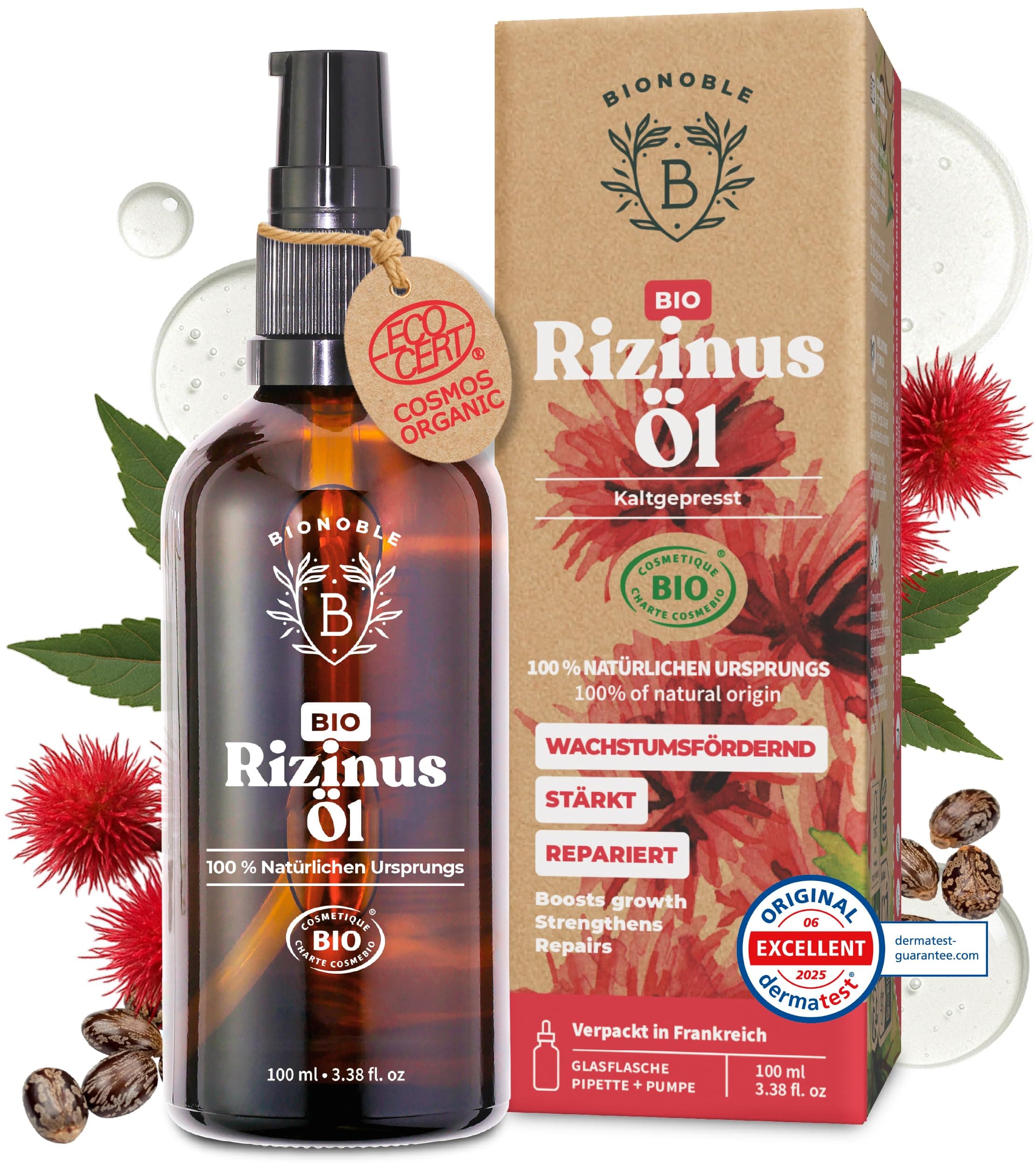 Bionoble Rizinusöl Bio 100ml - 100% Rein, Natürlich, Kaltgepresst 🌿