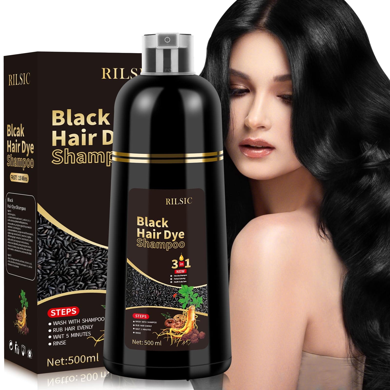 🖤🌿 Black Hair Dye Shampoo für graues Haar - Haarfärbeshampoo 500ML