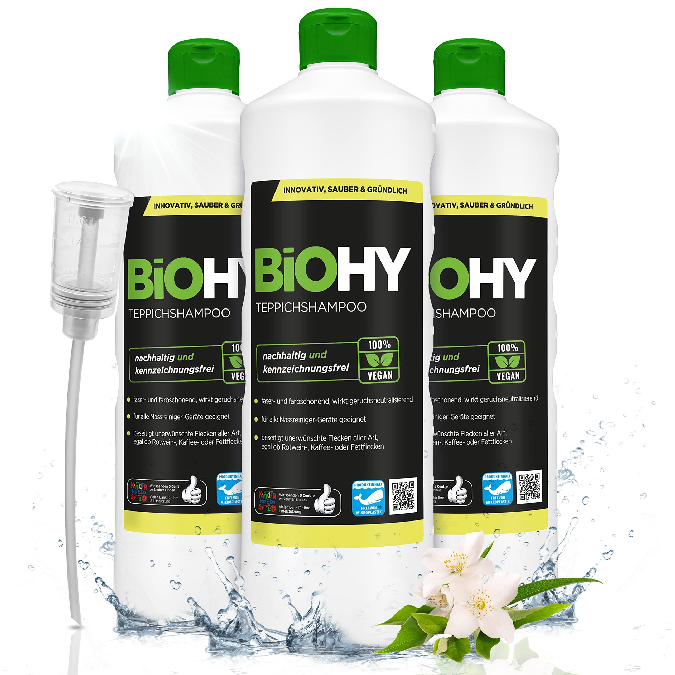 đżđ BiOHY Teppichshampoo (3 x 1 Liter) + Dosierer | Teppichreiniger Konzentrat đđż