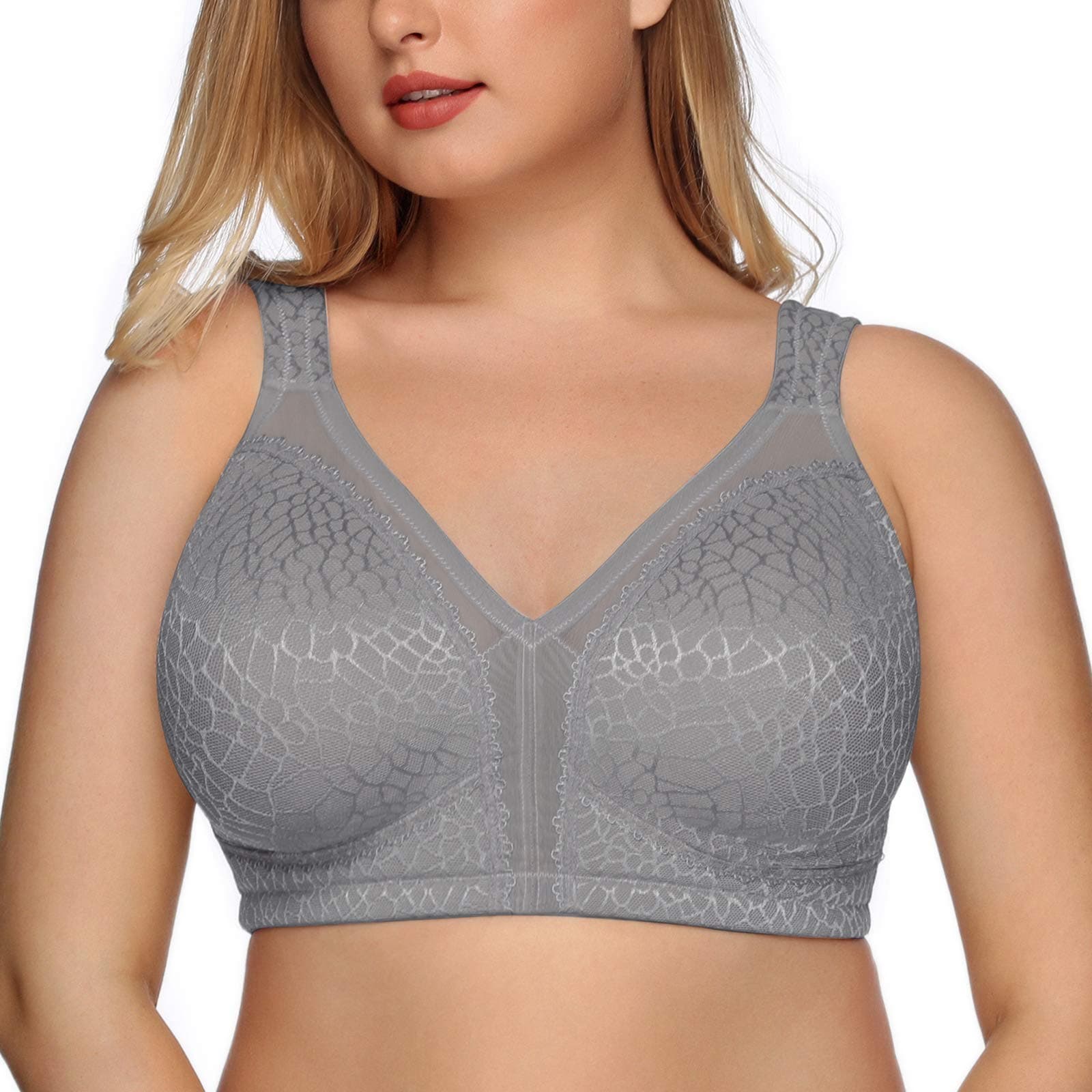 🌟 DotVol Damen Komfort Vollschalen Minimizer BH Bügellos Ohne Bügel Große Größen Unterwäsche 90C Grau 🌟
