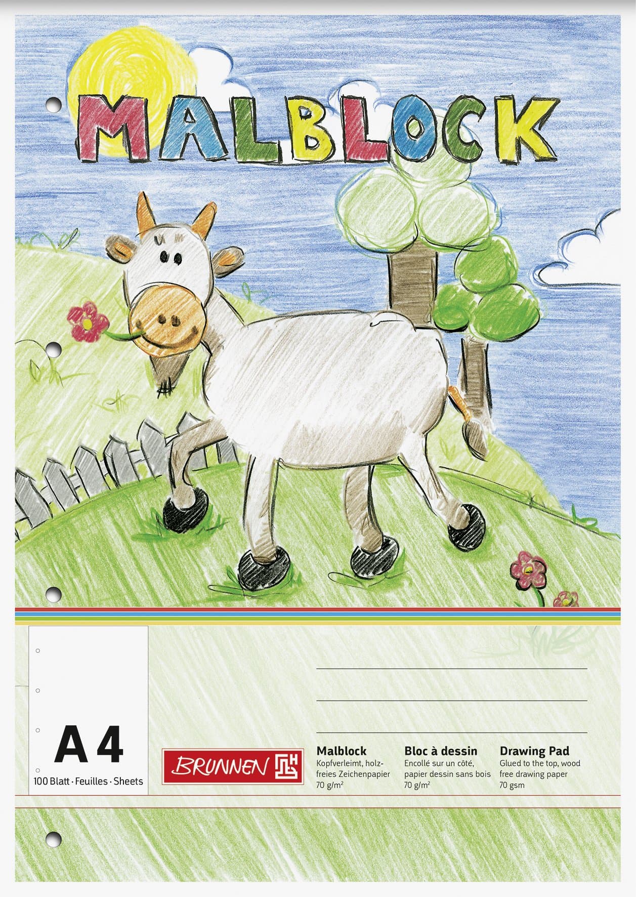 🎨 Brunnen Malblock A4 70g/m² 100 Blatt - 4-fach gelocht 🖌️