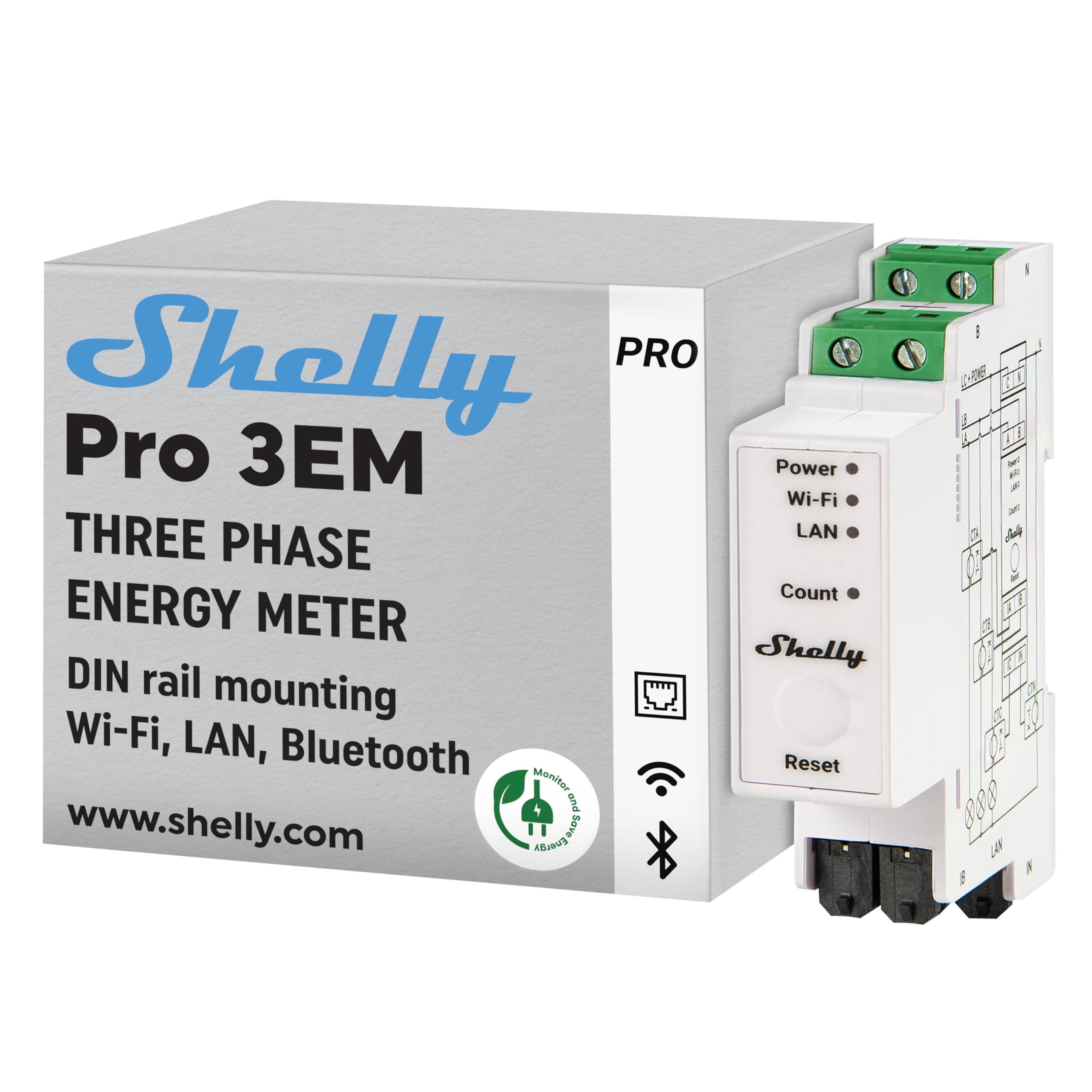 Shelly Pro 3EM (120A) | WLAN & LAN DIN-Schiene 3-Phasen Energiezähler 🌞🏭