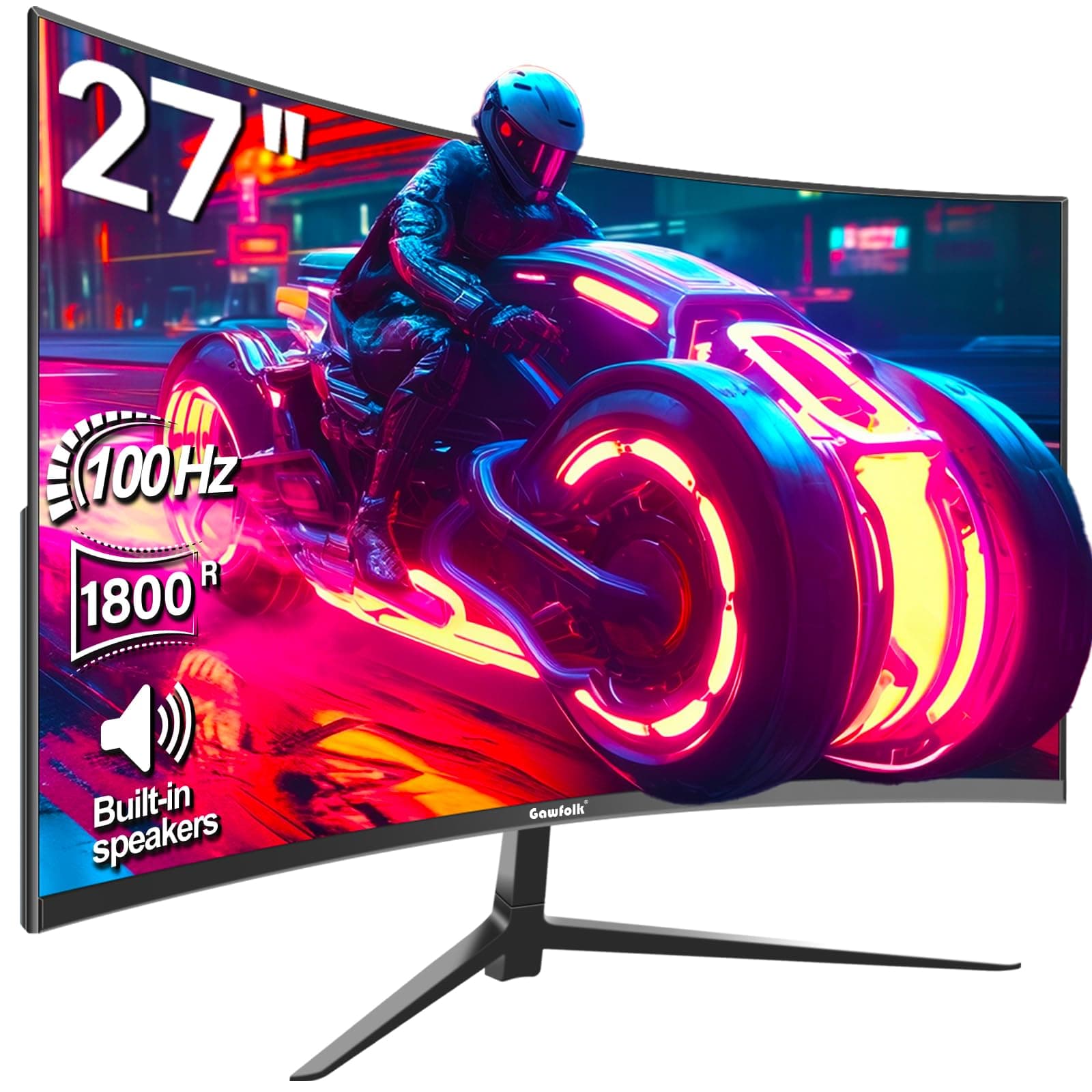 Gawfolk Curved Monitor 27 Zoll 100Hz mit Lautsprecher 1080P