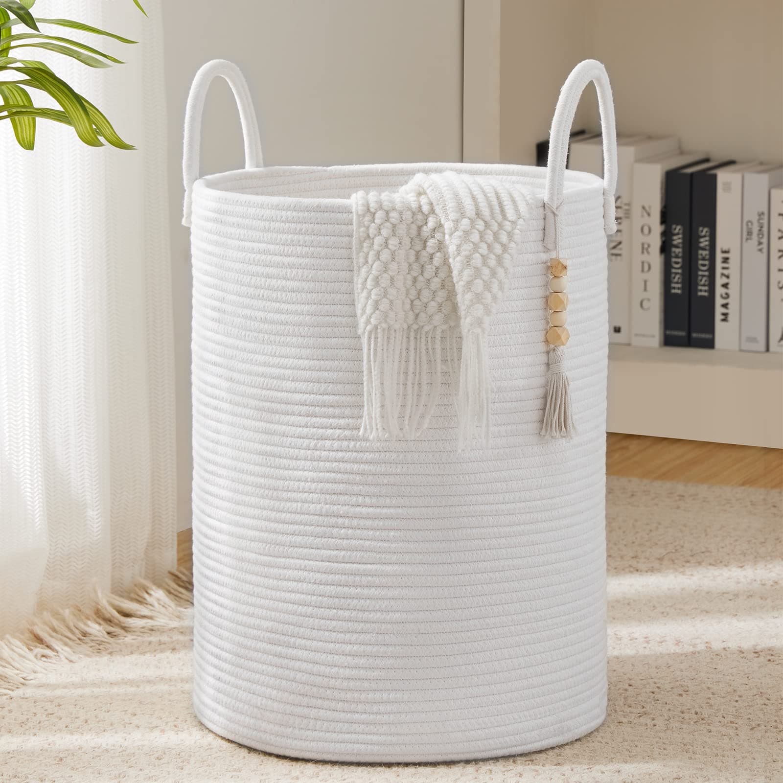 🧺 YOUDENOVA Wäschekorb Geflochten aus Baumwolle - Weiß 58L 🌟