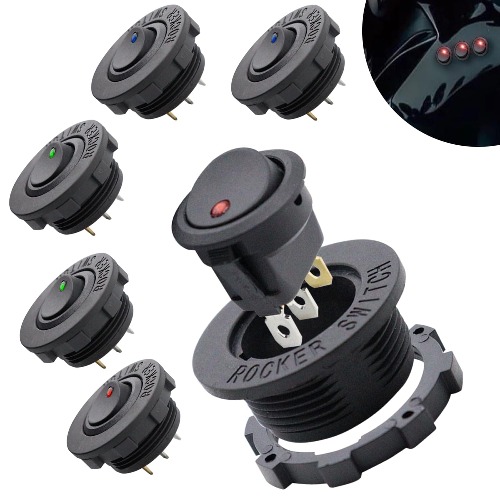 6 Stück Kippschalter 20 A/12V 3 Pin Rund EIN/AUS Schalter Wasserdicht 🚗🚤
