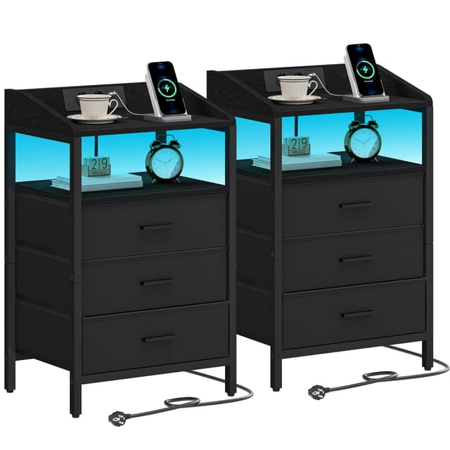 🌟 Angebot: Hzuaneri Nachttisch 2er Set mit LED-Leuchten und Ladestation