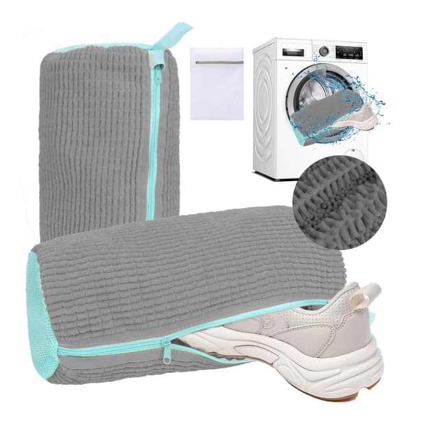 👟🧼 2 Stück Schuhwaschbeutel - Waschbeutel für Schuhe in der Waschmaschine (Grau)