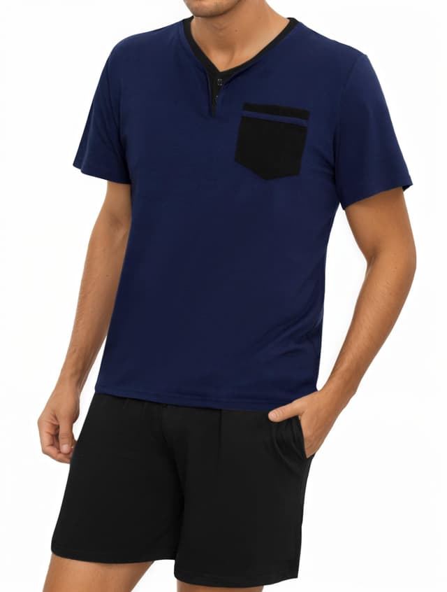 🌙 Litherday Herren Pyjama Set - Dunkelblau/Schwarz 🌟
