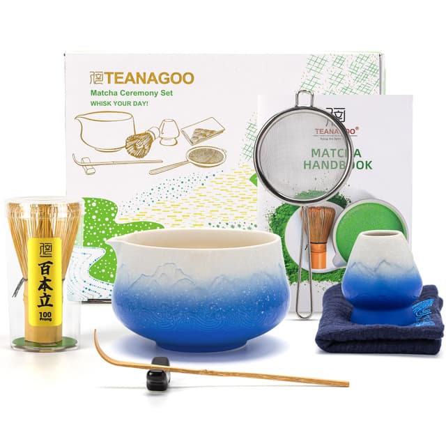 TEANAGOO 7 Stück Matcha Set 🍵🎁 - Blaues Matcha-Set für Matcha-Tee Zubereitung