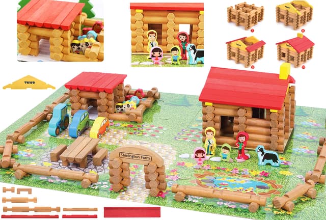 Toys of Wood Oxford Holz Bauernhof mit Tieren, Personen und Fahrzeugen 🚜🐄👨🌾 - 207-teiliges Holzspielzeug Set