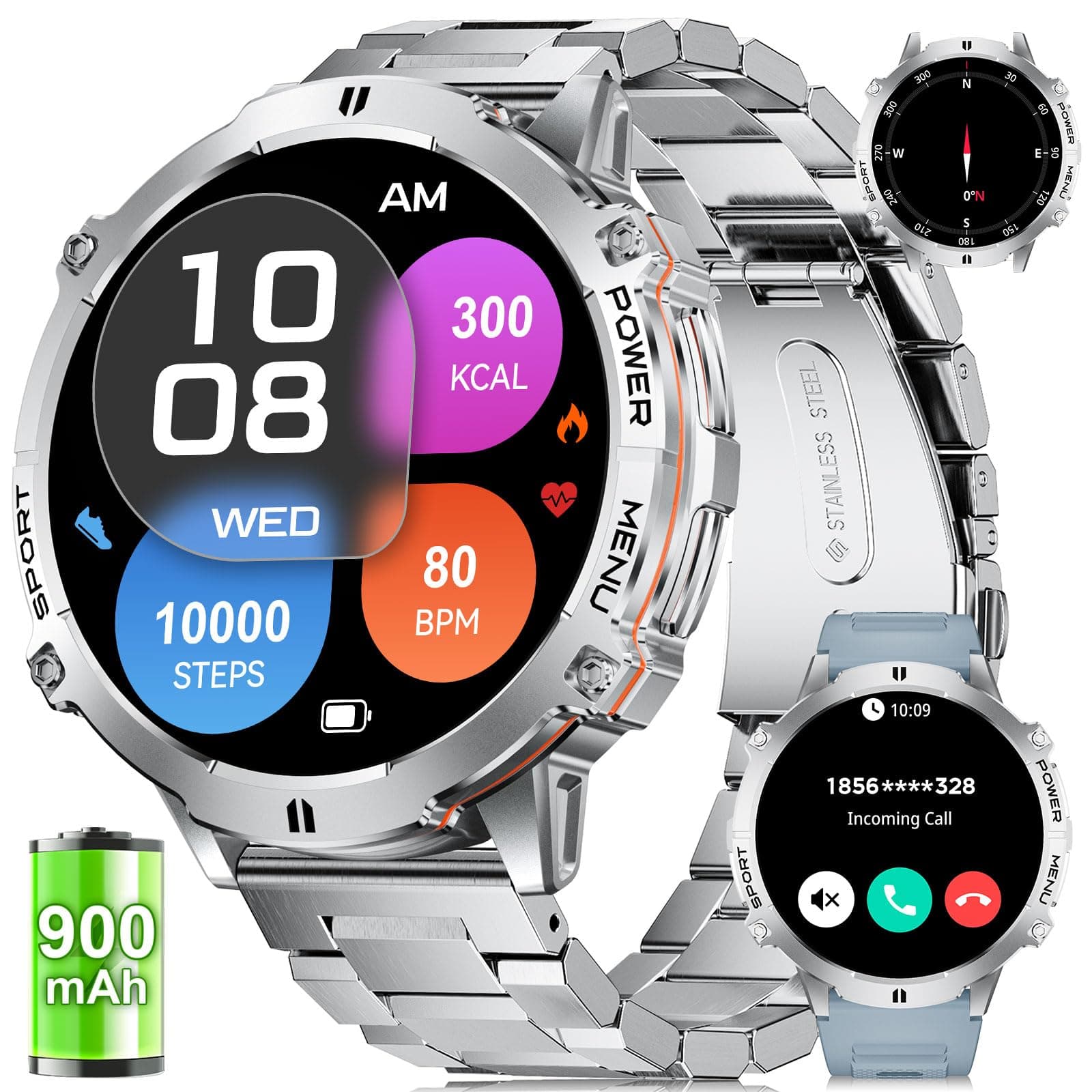 LIGE Smartwatch Herren mit 900mAh Batterie, Smart Watch 1.73" HD AMOLED ⌚️🔋🏋️♂️