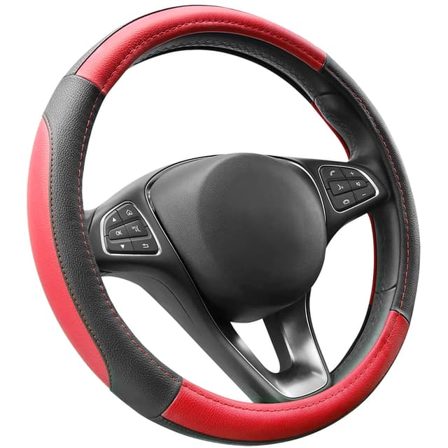 COFIT Anti-Rutsch Lenkradbezug Auto | Universelle Passform | Mikrofaser Autolenkradbezug | Rot und Schwarz | M (37-38cm)