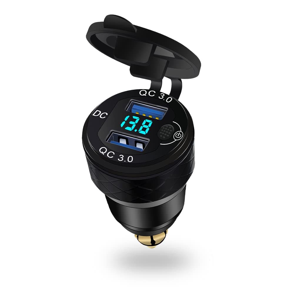 🏍️ Motorrad Zigarettenanzünder-USB Ladegerät-Adapter für BMW Motorrad - QC 3.0 Doppelstecker USB Steckdose Ladegerät 12V, Schnell Handy Ladegerät, mit Schalter und Voltmeter