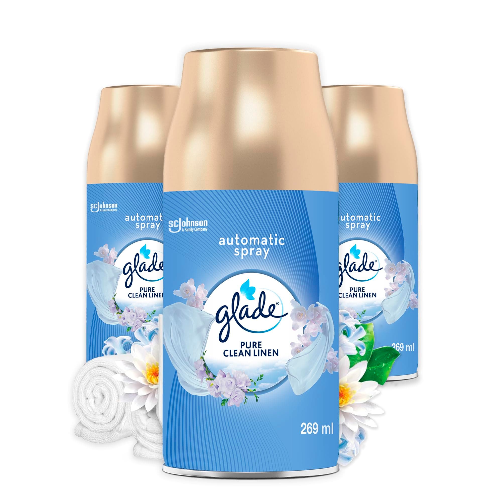 Glade (Brise) Automatic Spray Nachfüller Vorteilspack, Raumduft, Pure Clean Linen, 3er Pack