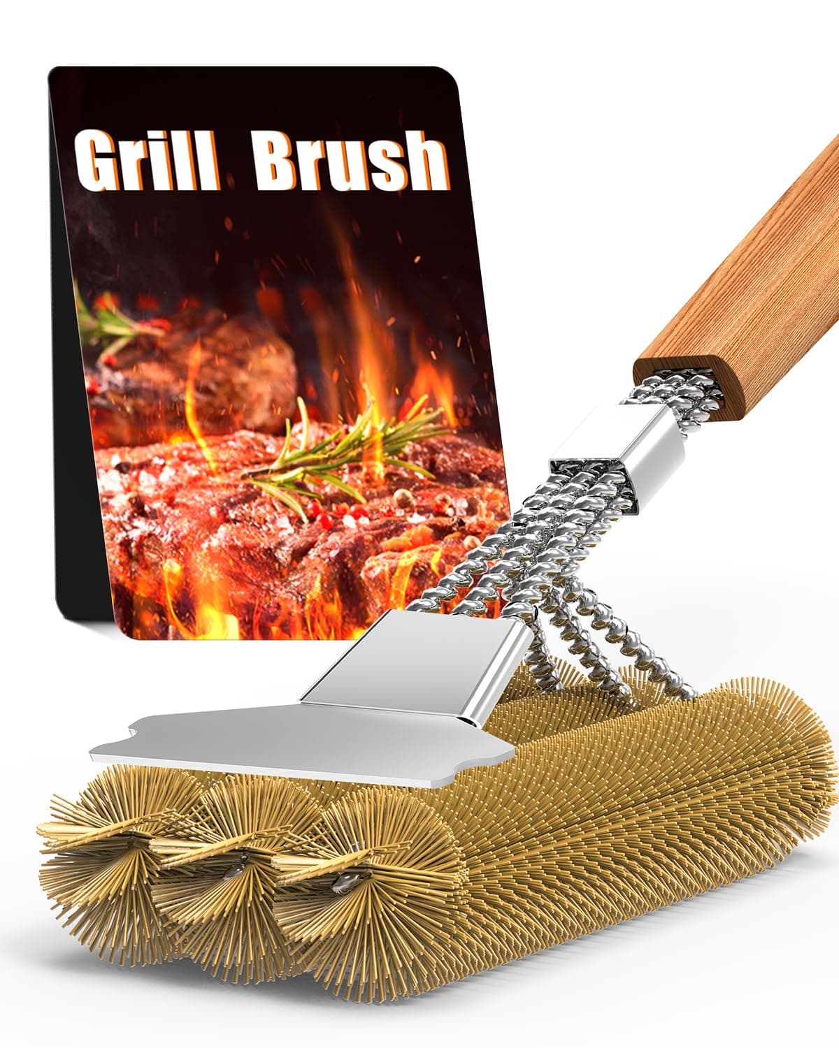 Grillbürste Messing mit Edelstahl Schaber 🌭🔥