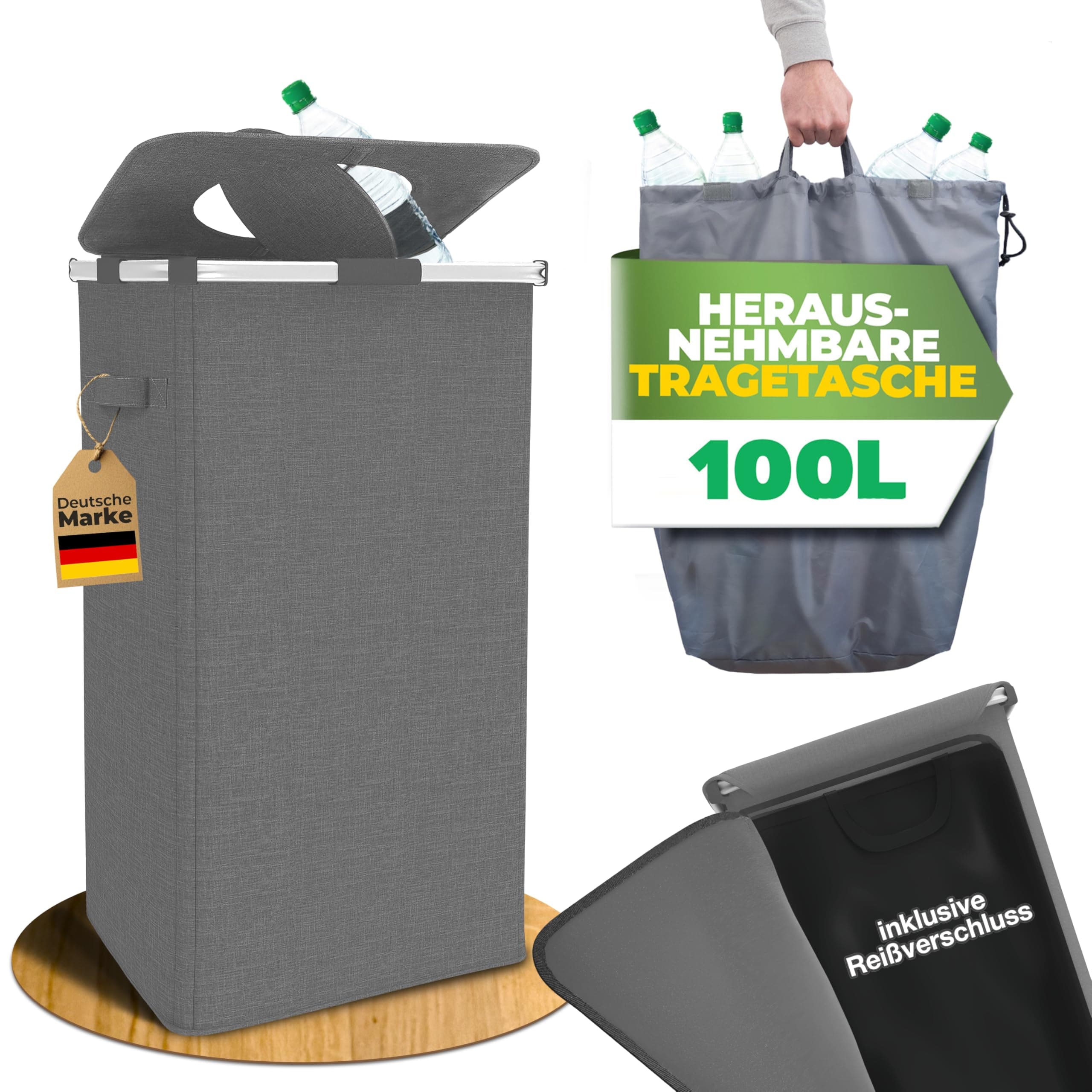 đ COTTARAÂź Pfandflaschen SammelbehĂ€lter mit Tragetasche, ReiĂverschluss und Metallrahmen đ