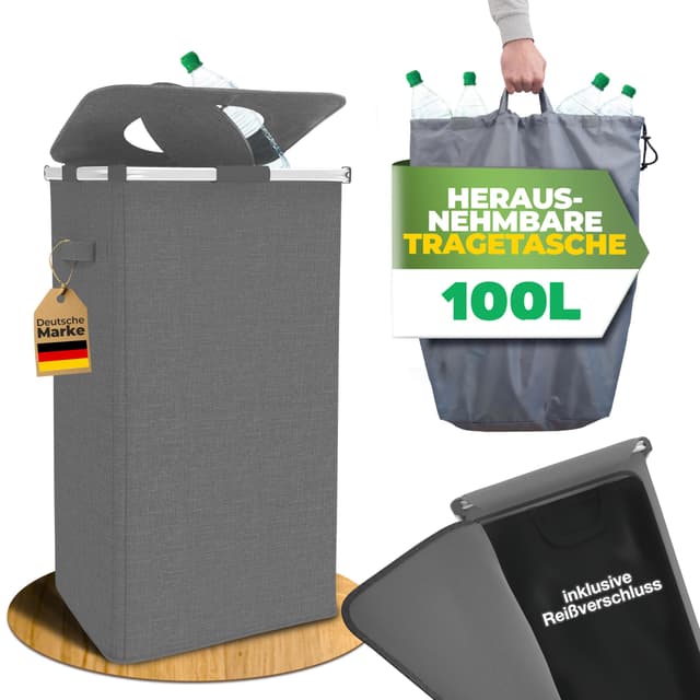 🌟 COTTARA® Pfandflaschen Sammelbehälter mit Tragetasche, Reißverschluss und Metallrahmen 🌈