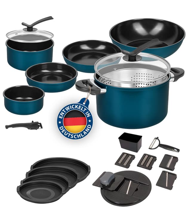 🍳🔪 Kelton Pfannenset Töpfe Set 3 in 1 mit Deckel und Gemüseschneider 27 tlg. - Kochgeschirr von Genius!