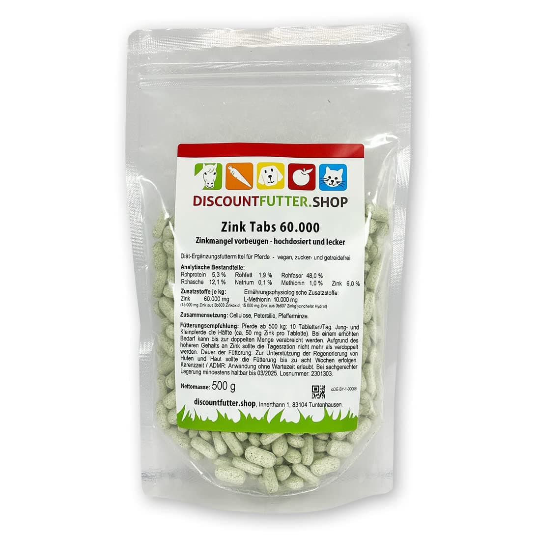 đŽ Zink Tabs 60.000 | Hoch dosiert | 600 StĂŒck | Vegan & lecker fĂŒr Pferde đż