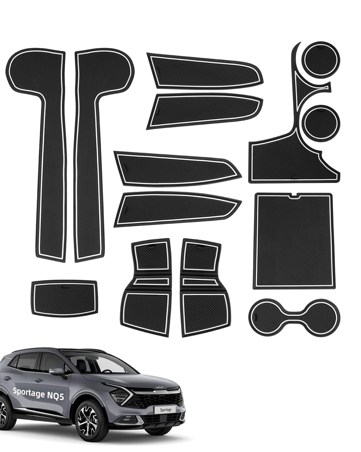 LANGBEAN Antirutschmatten für Kia Sportage NQ5 2025 2024 2023 2022 - 14 Stück Gummimatten in Schwarz & Weiß