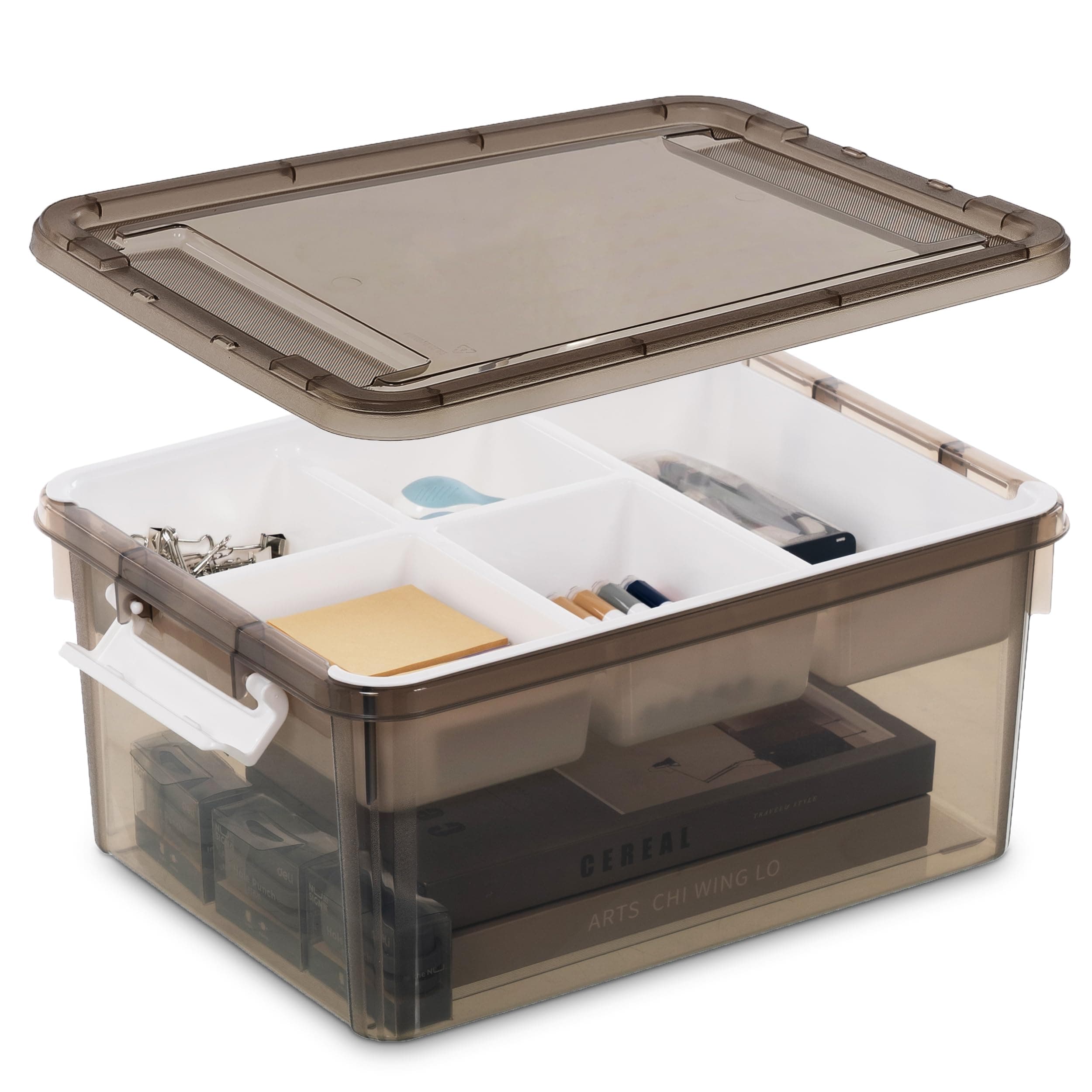 Citylife Aufbewahrungsboxen Gray, 16L - Kunststoff Boxen mit abnehmbarem Tablett