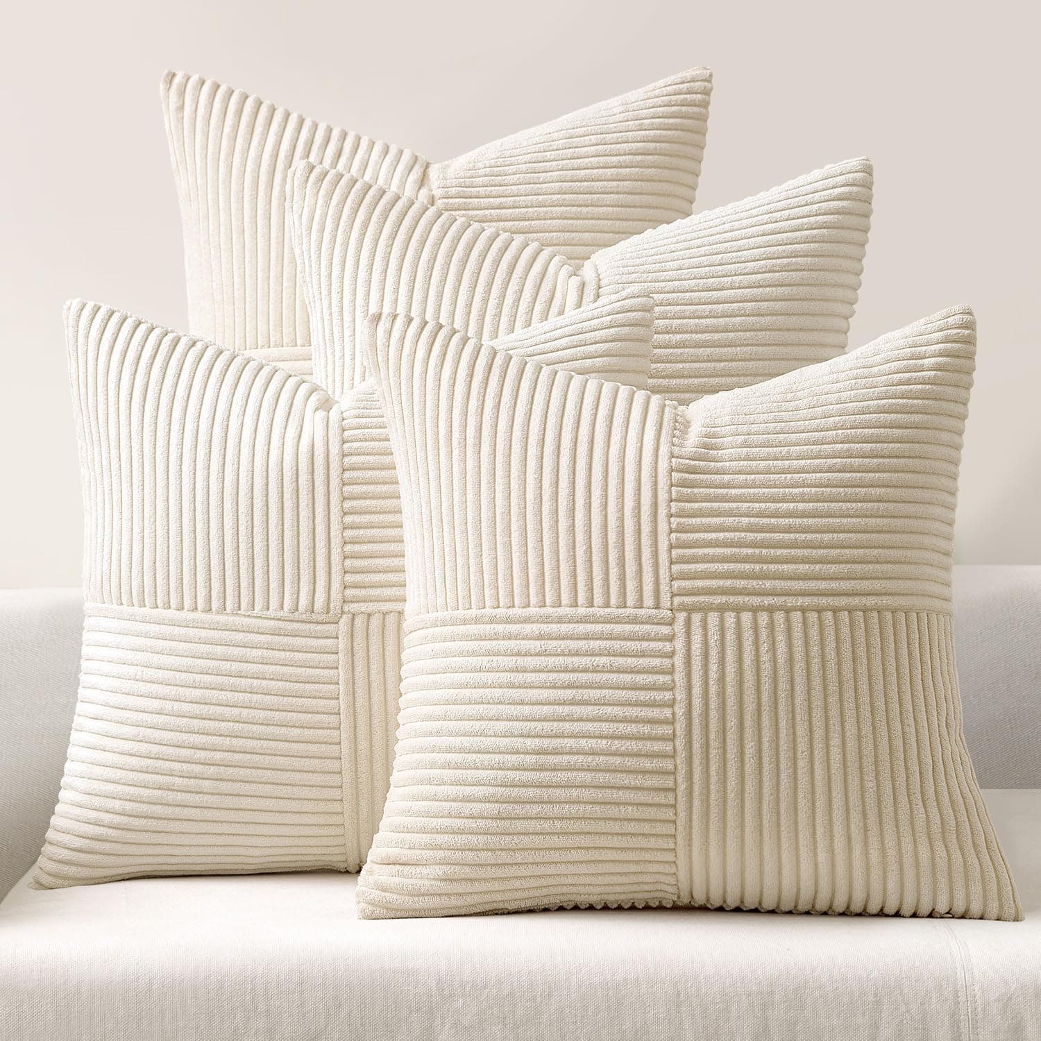 MIULEE 4er Set Kordsamt Kissenbezug Patchwork Kissenhülle 😍 40x40 cm Beige
