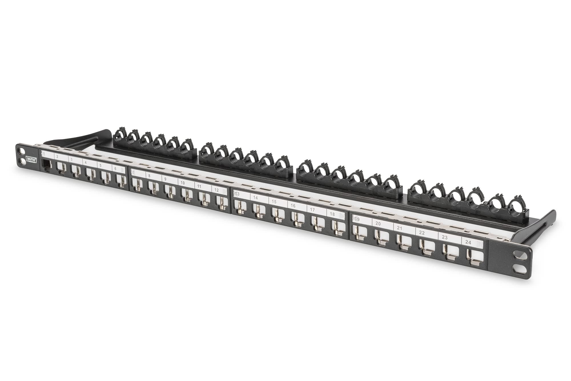 🔌 DIGITUS Patchpanel - Modular - Für Keystone-Module - 19-Zoll - 24-Port - Geschirmt - Rack-Montage 0,5HE - Schwarz