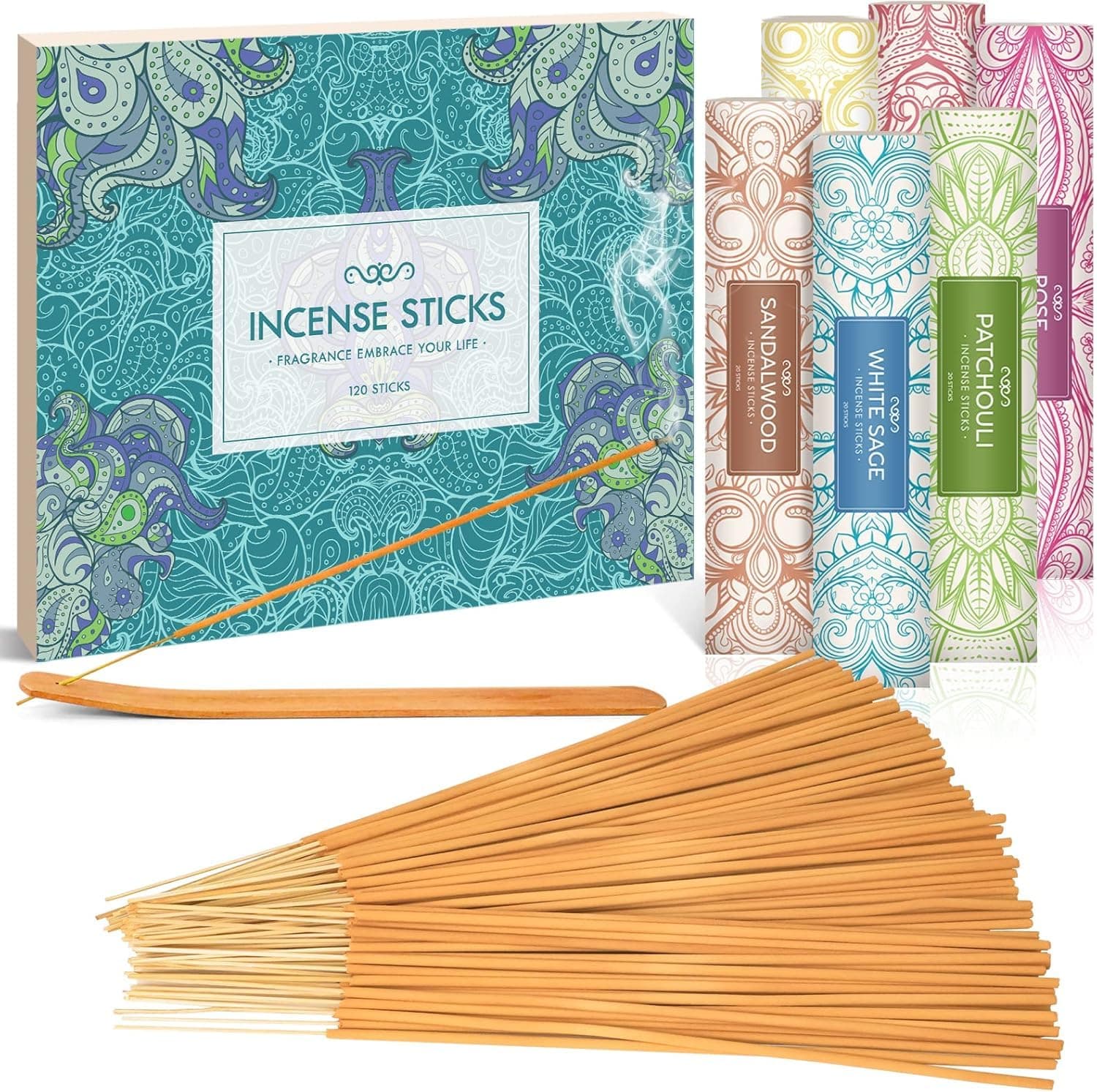 🌿 SCENTORINI Räucherstäbchen Set 120 Stock - 6 Aromen inklusive Räucherstäbchen Halter 🌹